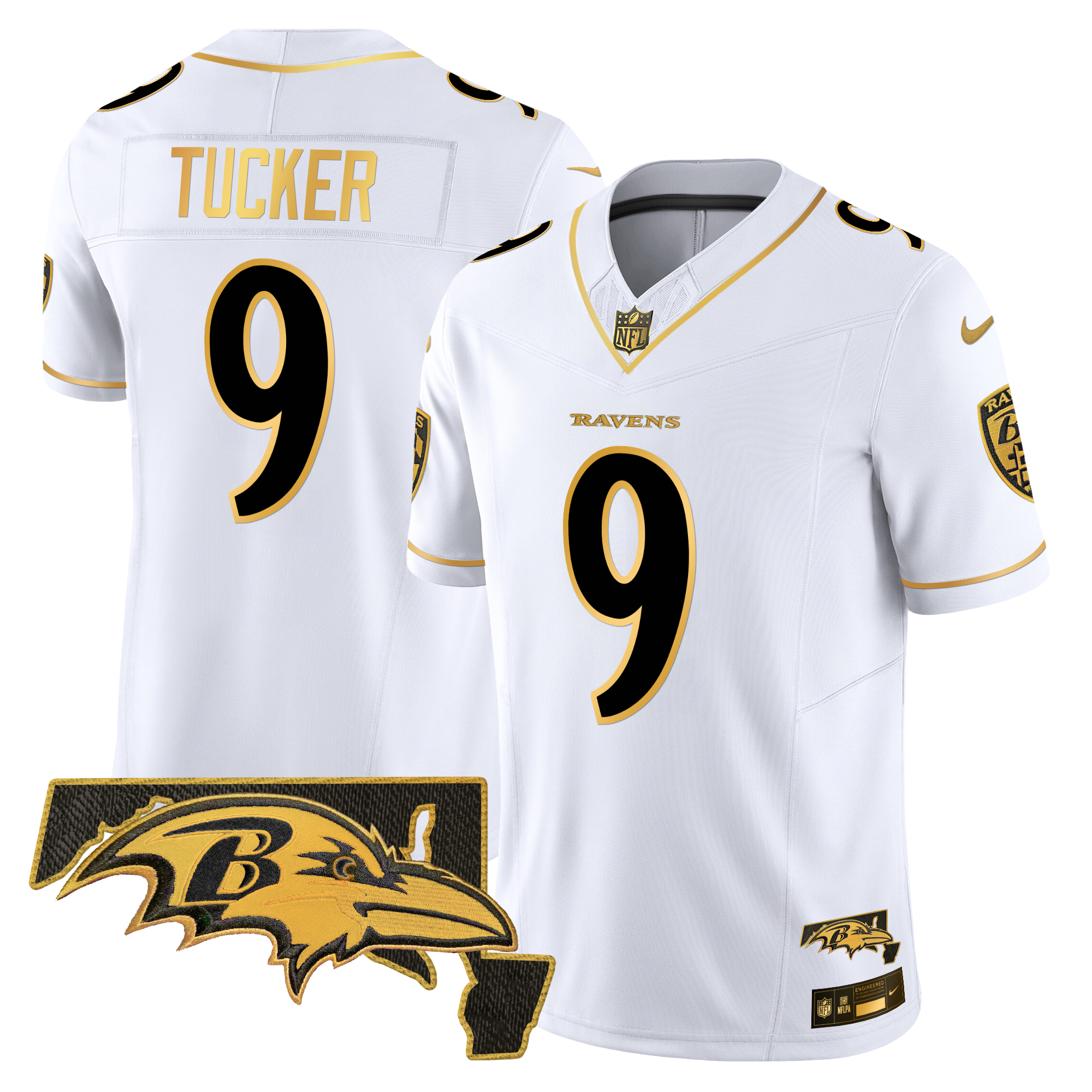 Justin Tucker Men's Baltimore Ravens 2024 Gold Vapor Limited White Gold Jersey - All Stitched