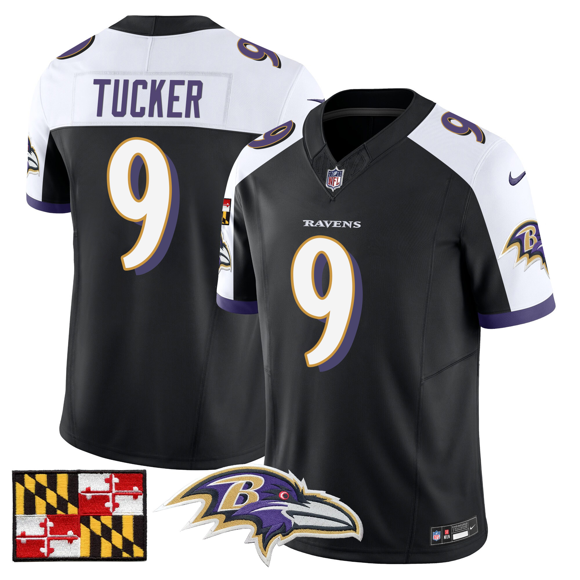 Justin Tucker Men's Baltimore Ravens 2024 Maryland Flag Vapor Limited Black Alternate Jersey - All Stitched