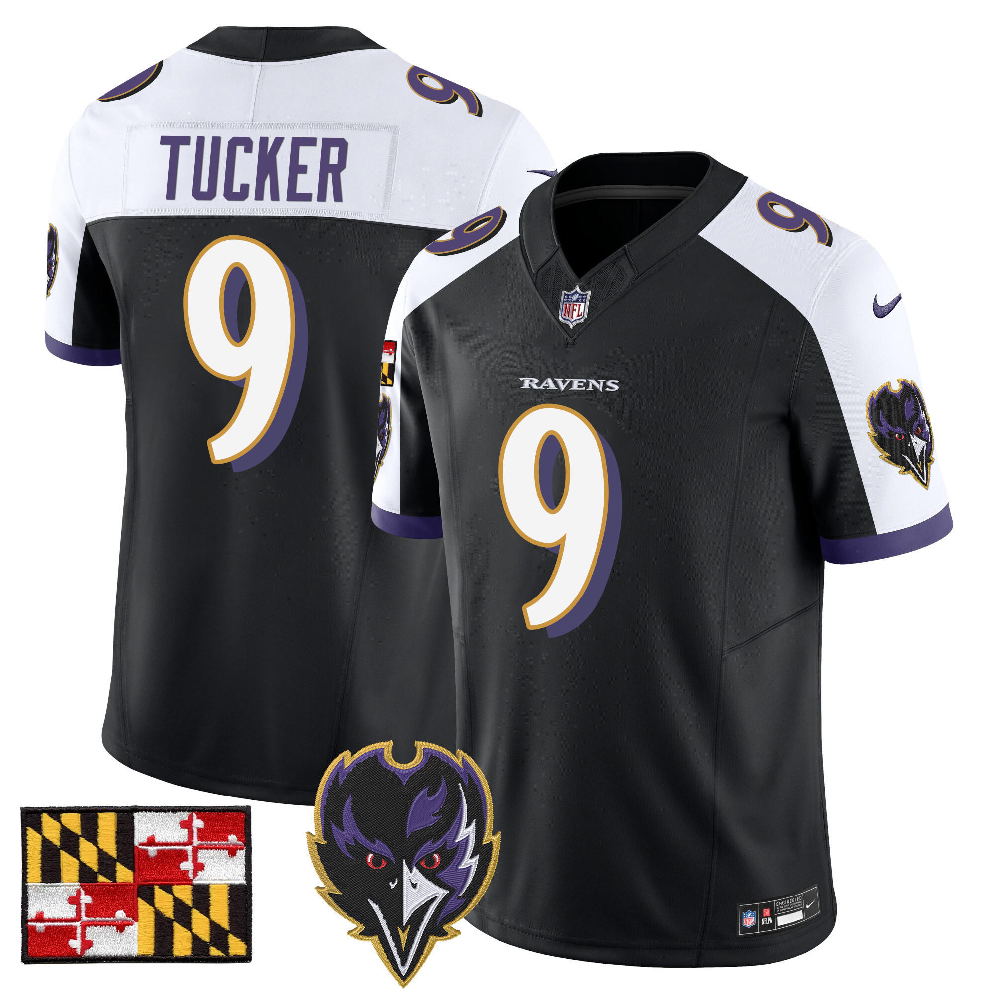 Justin Tucker Men's Baltimore Ravens 2024 Maryland Flag Vapor Limited Black Alternate Jersey - All Stitched