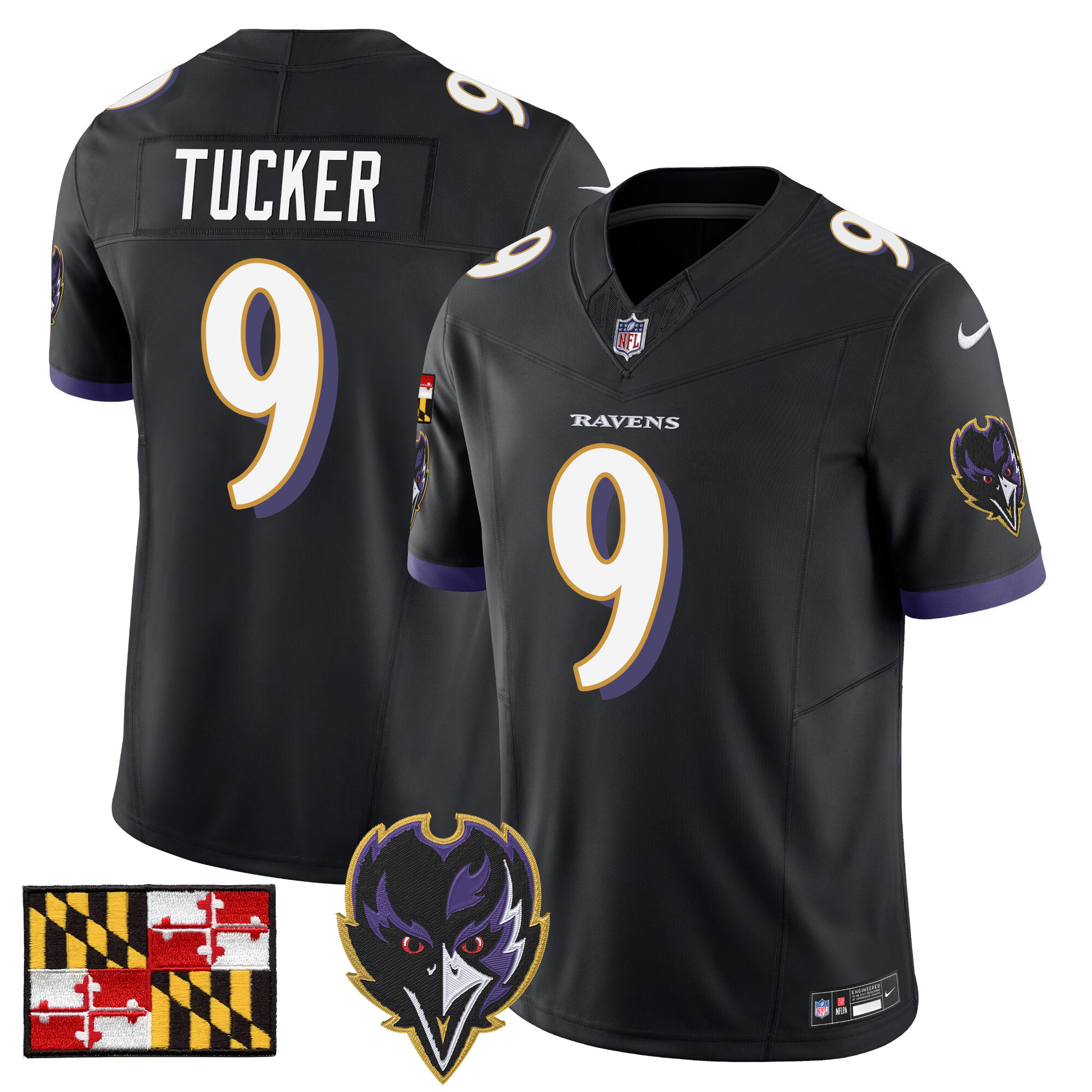 Justin Tucker Men's Baltimore Ravens 2024 Maryland Flag Vapor Limited Black Jersey - All Stitched