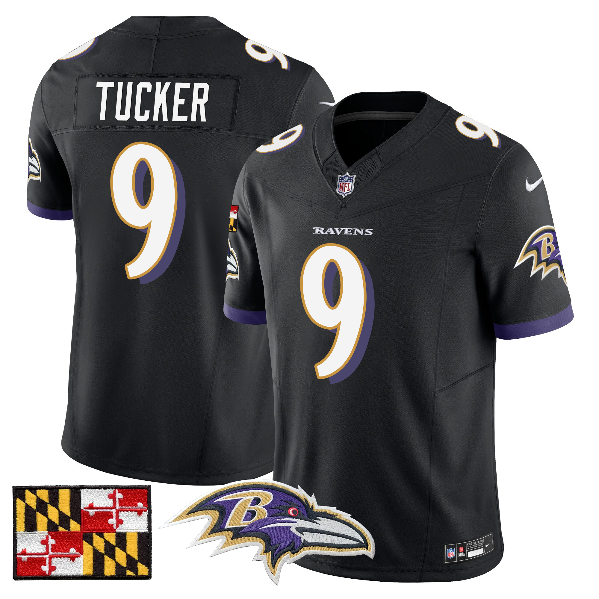 Justin Tucker Men's Baltimore Ravens 2024 Maryland Flag Vapor Limited Black Jersey - All Stitched