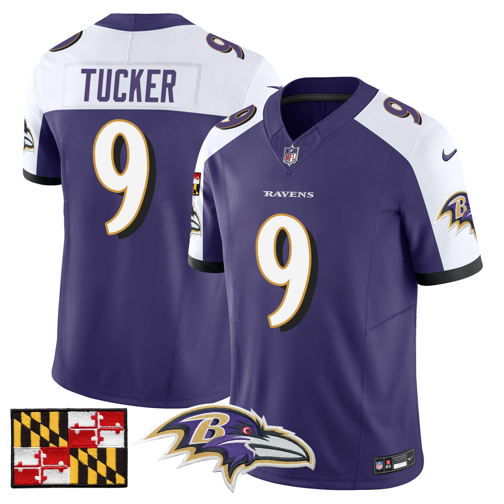 Justin Tucker Men's Baltimore Ravens 2024 Maryland Flag Vapor Limited Purple Alternate Jersey - All Stitched