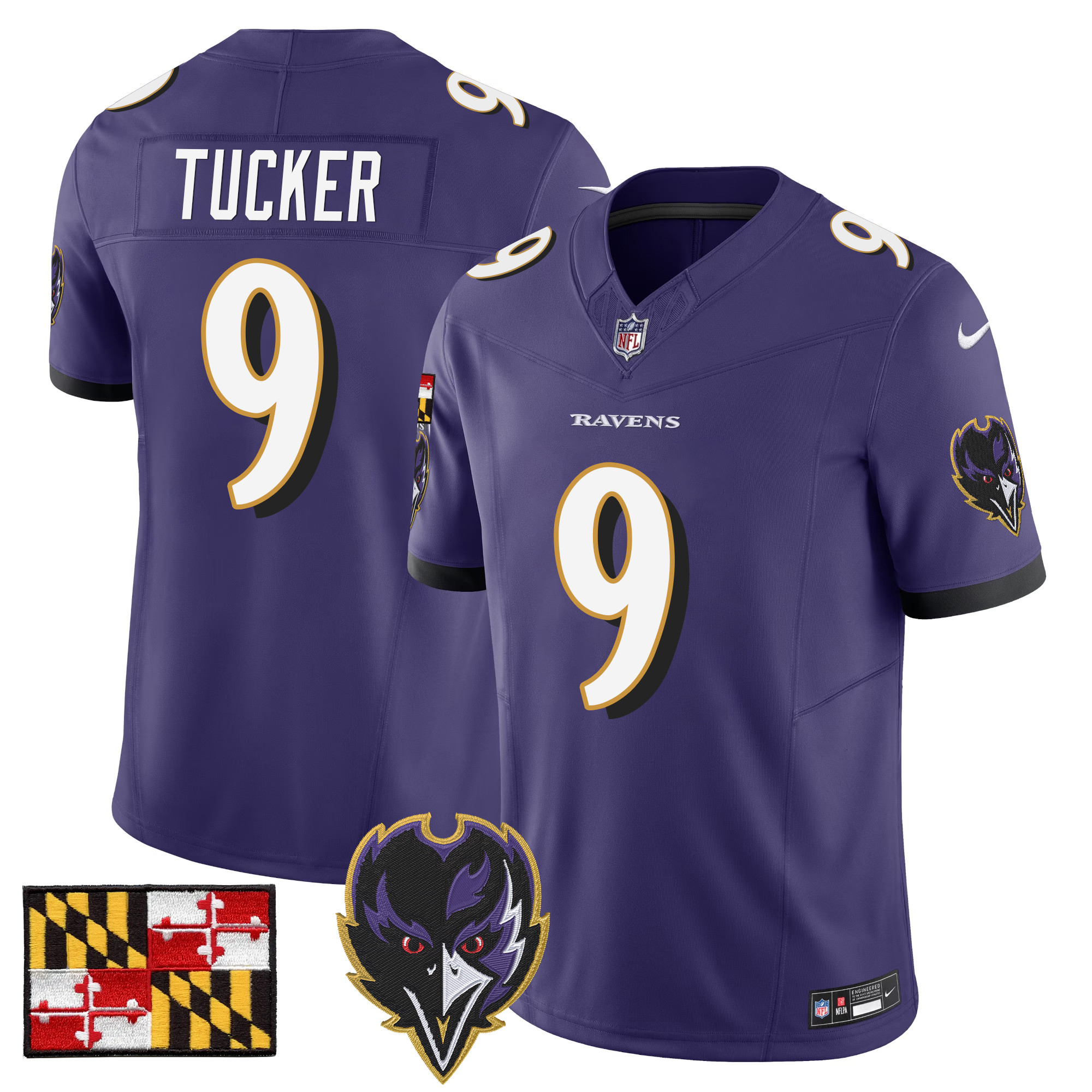 Justin Tucker Men's Baltimore Ravens 2024 Maryland Flag Vapor Limited Purple Jersey - All Stitched