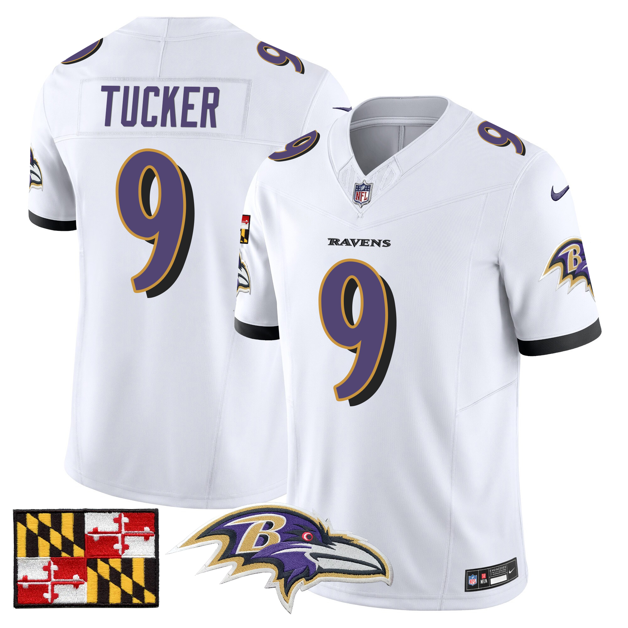 Justin Tucker Men's Baltimore Ravens 2024 Maryland Flag Vapor Limited White Jersey - All Stitched
