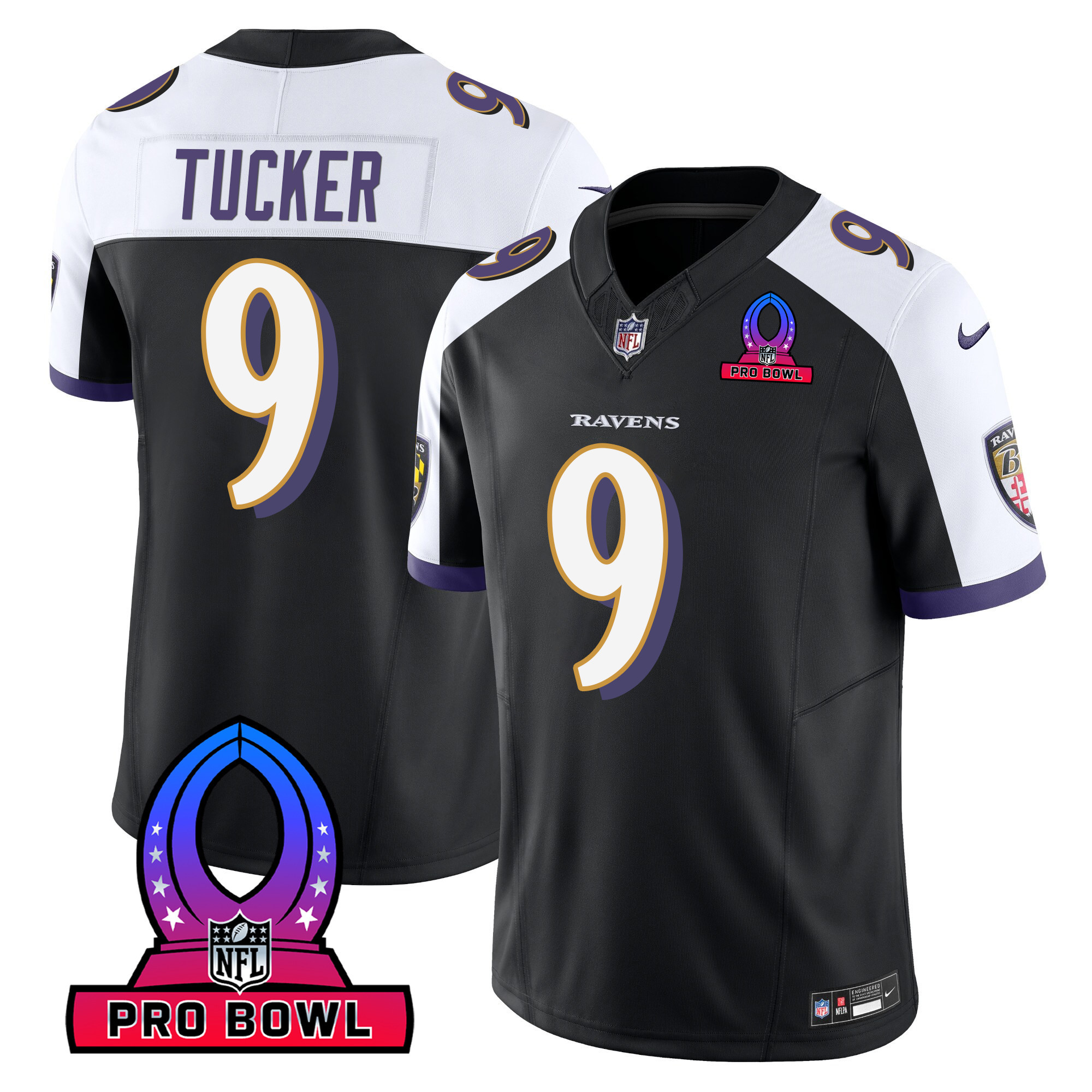 Justin Tucker Men's Baltimore Ravens 2024 Pro Bowl Patch Vapor Black Alternate Jersey - All Stitched