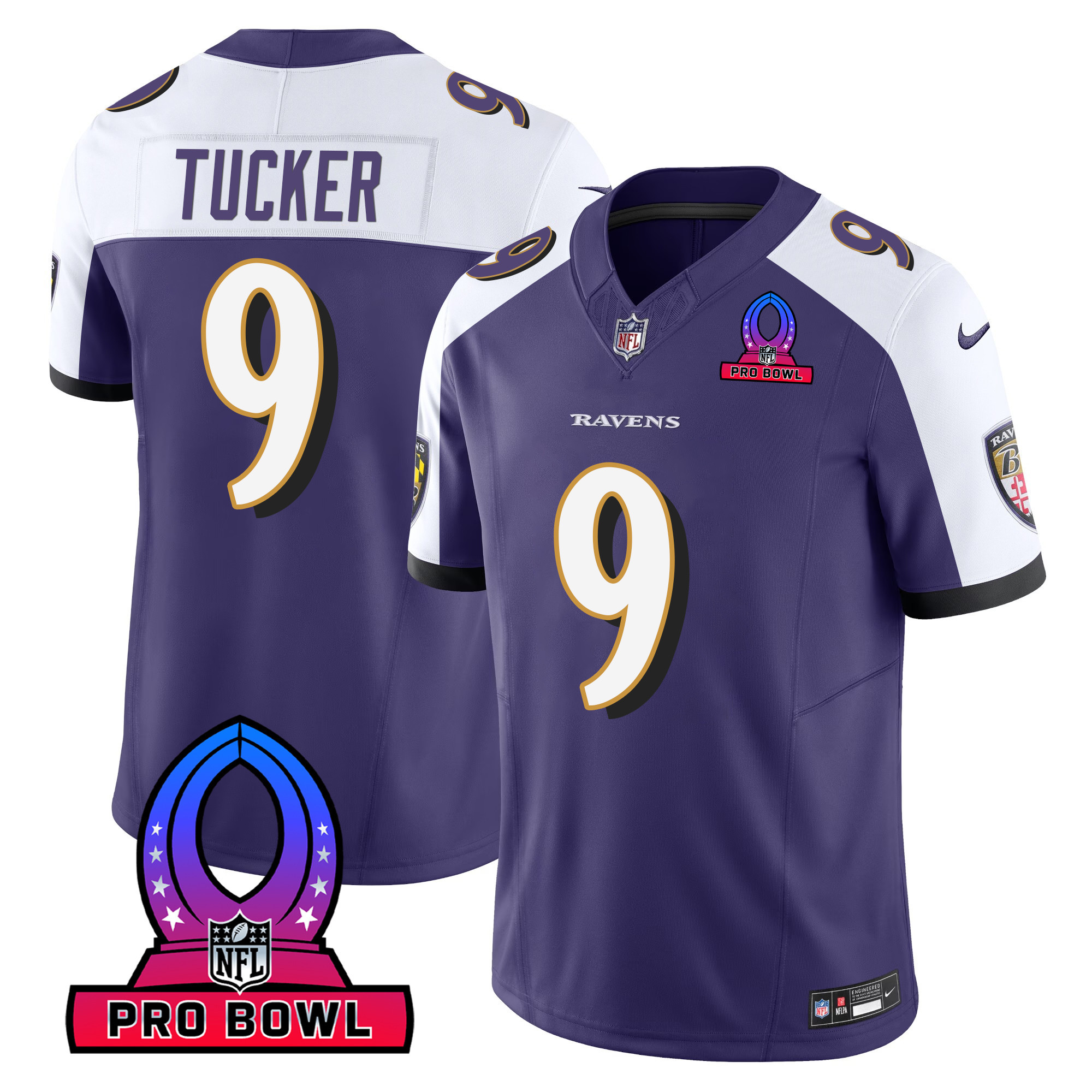 Justin Tucker Men's Baltimore Ravens 2024 Pro Bowl Patch Vapor Purple Alternate Jersey - All Stitched