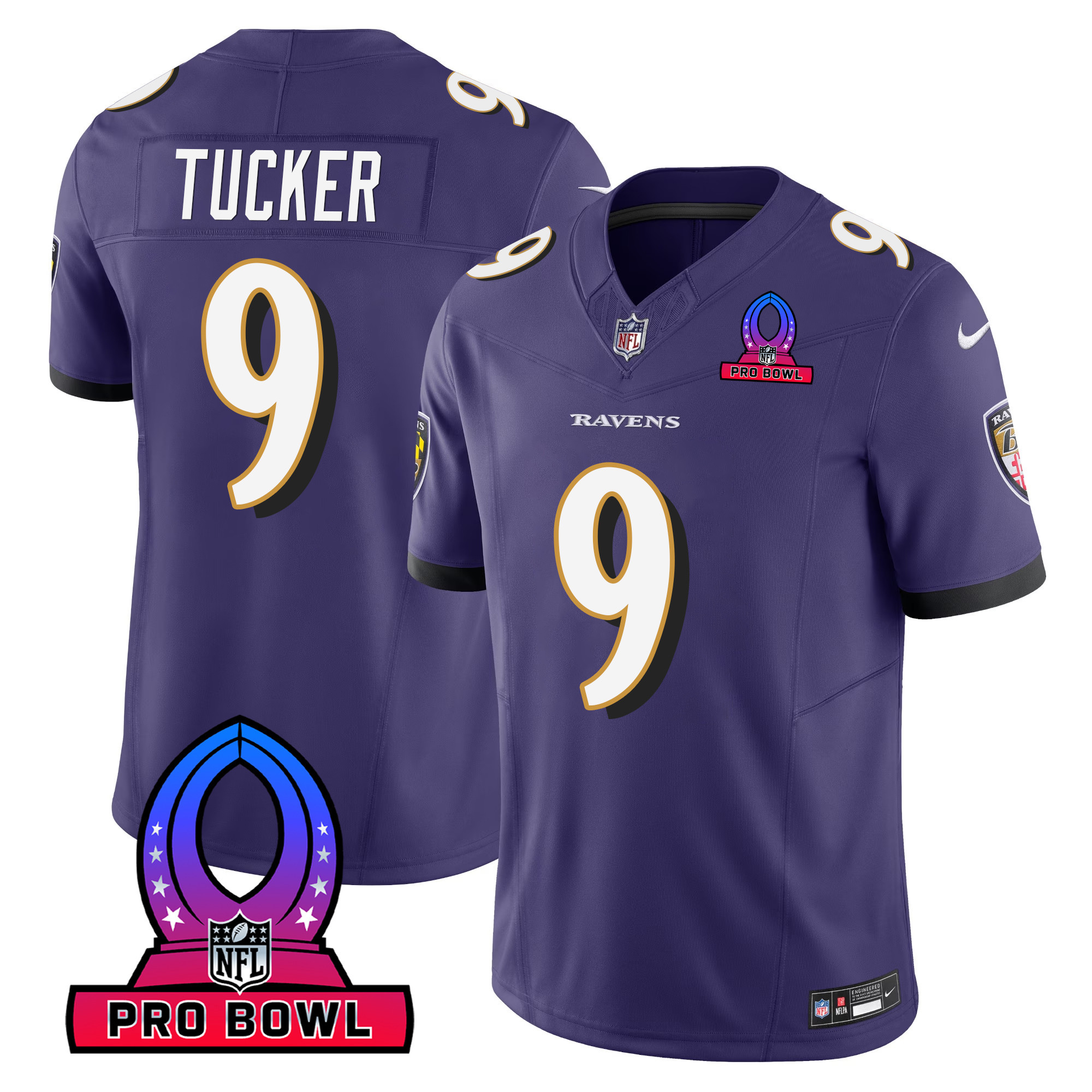 Justin Tucker Men's Baltimore Ravens 2024 Pro Bowl Patch Vapor Purple Jersey - All Stitched