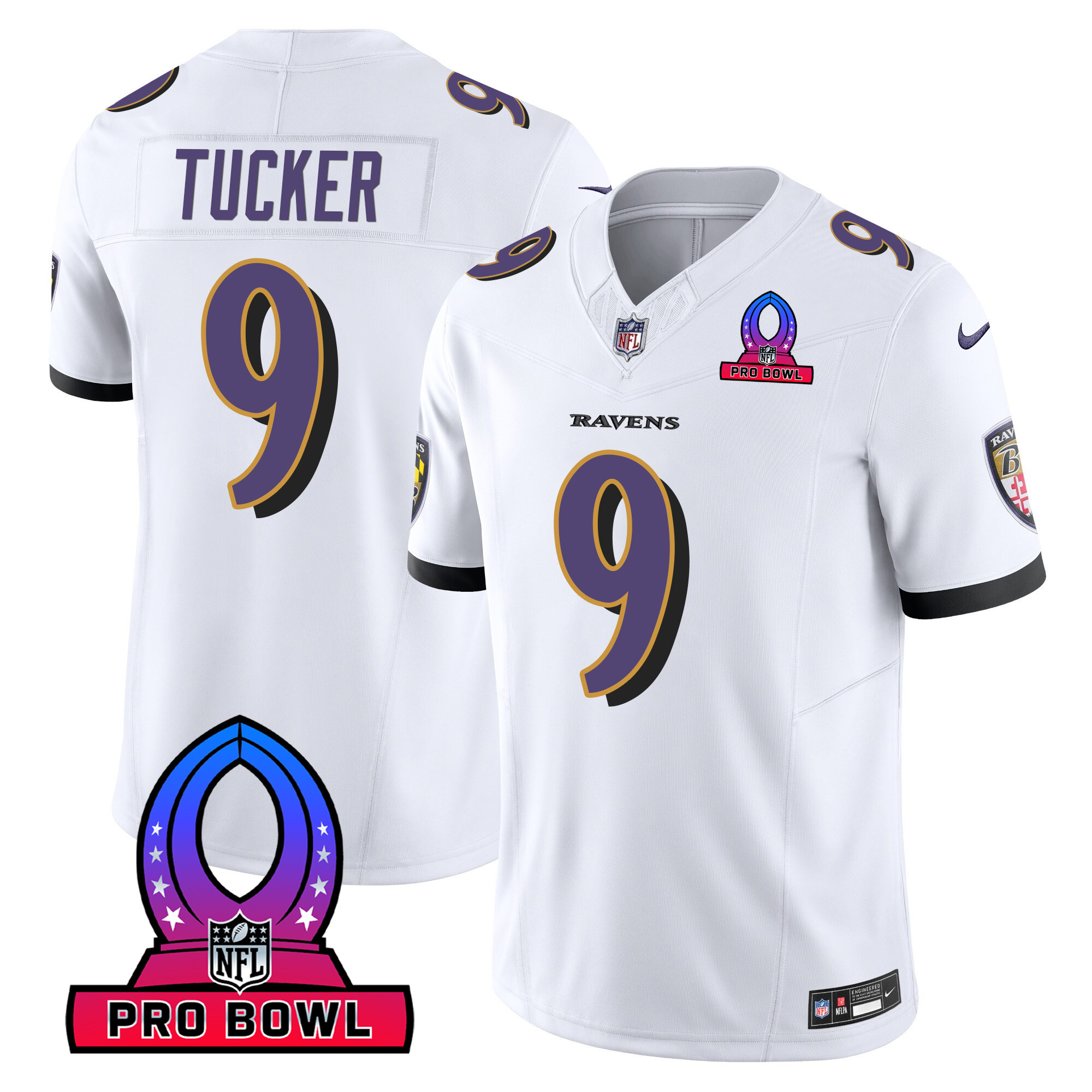 Justin Tucker Men's Baltimore Ravens 2024 Pro Bowl Patch Vapor White Jersey - All Stitched