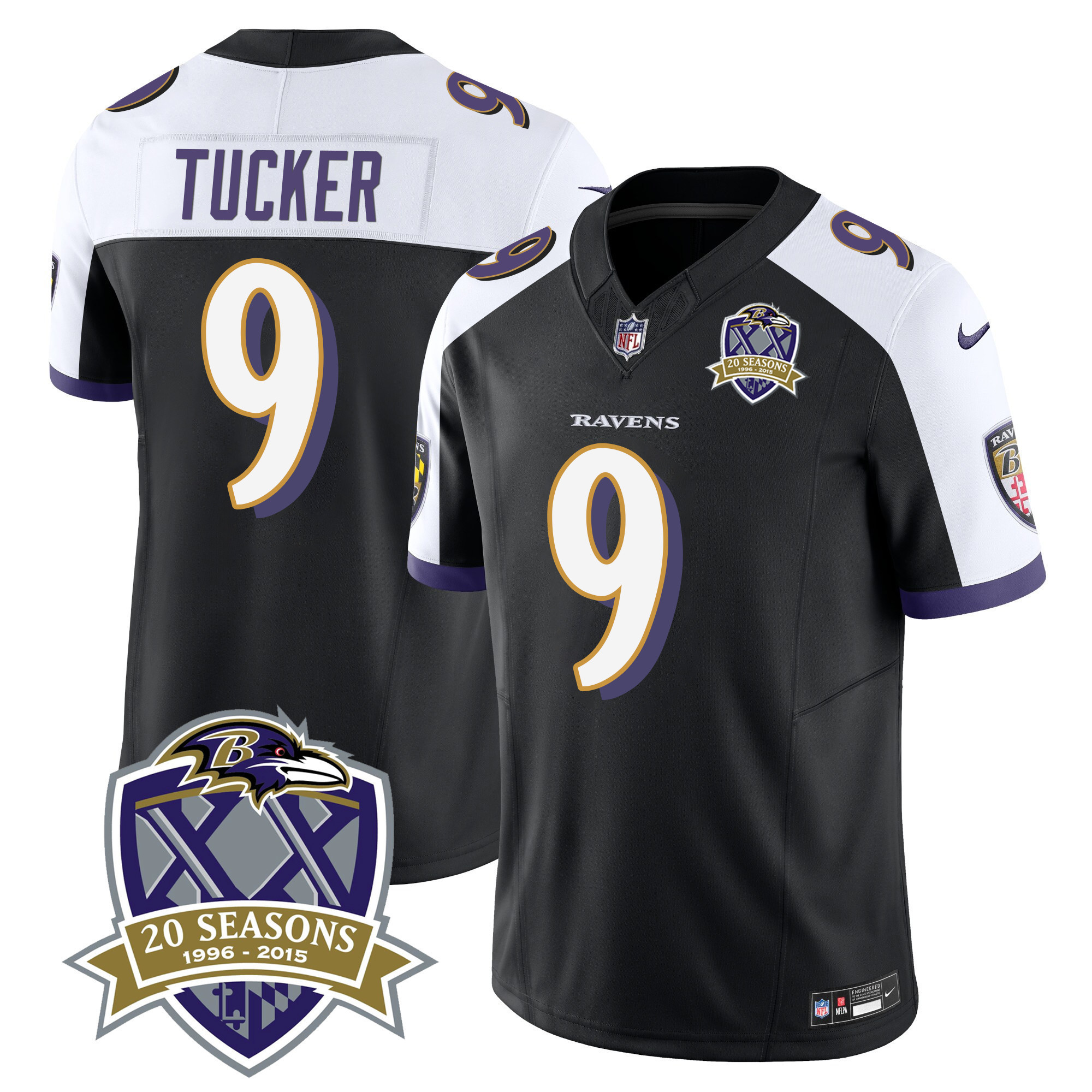 Justin Tucker Men's Baltimore Ravens 20th Season Patch Vapor Limited Black Alternate Jersey - All Stitched