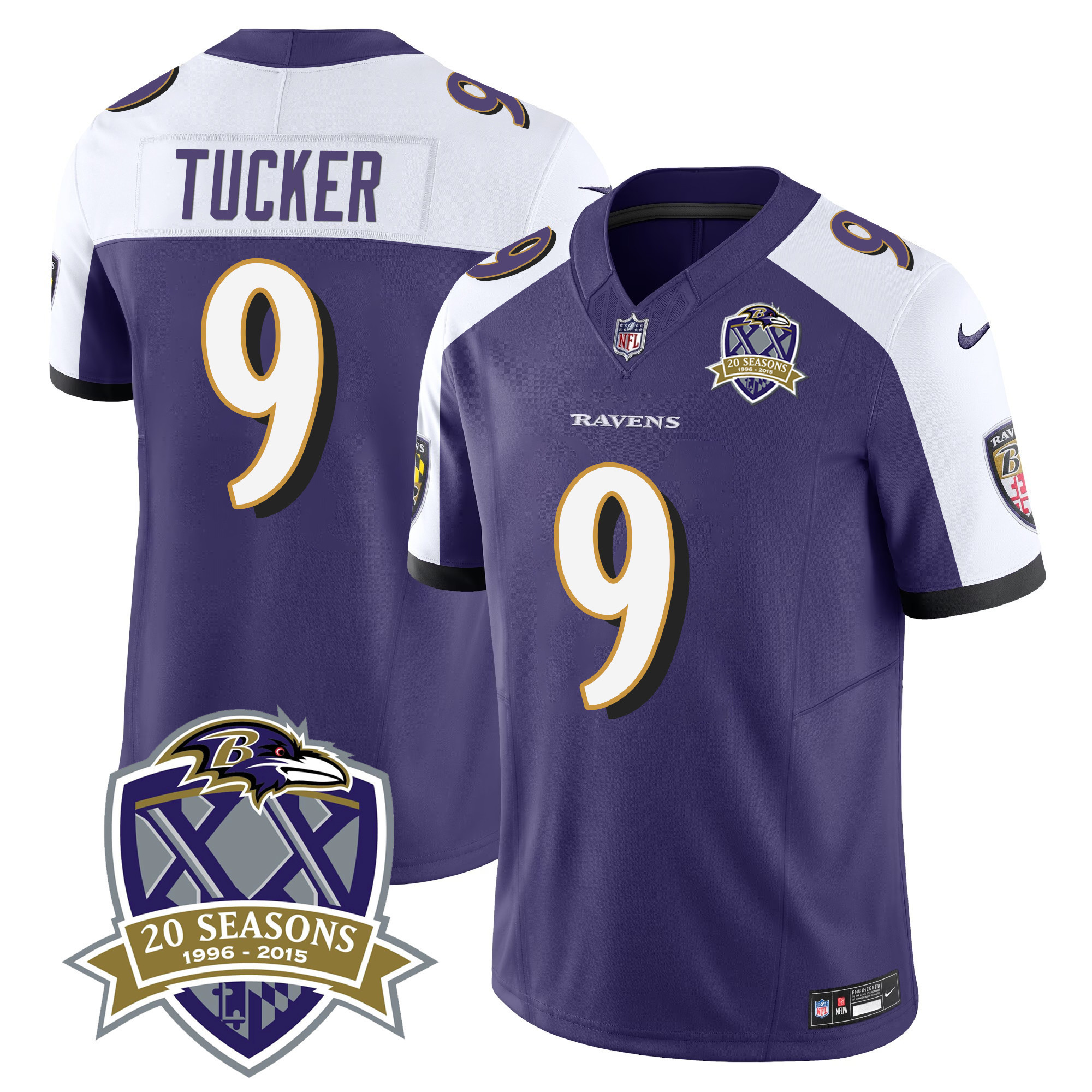Justin Tucker Men's Baltimore Ravens 20th Season Patch Vapor Limited Purple Alternate Jersey - All Stitched