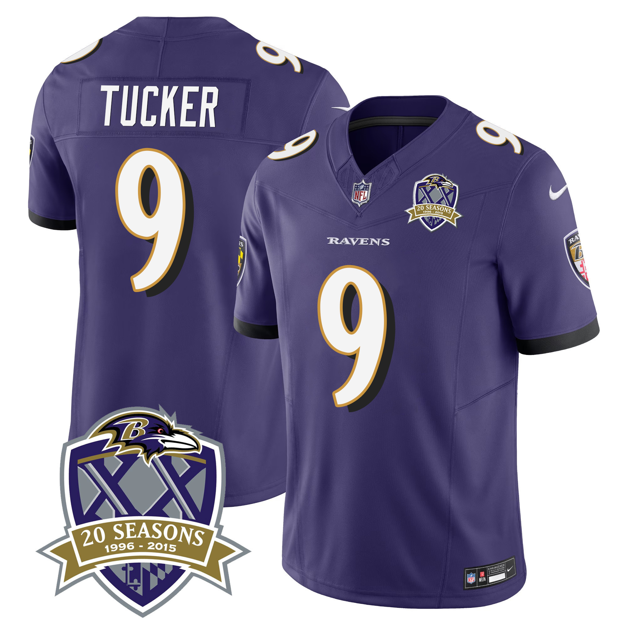Justin Tucker Men's Baltimore Ravens 20th Season Patch Vapor Limited Purple Jersey - All Stitched