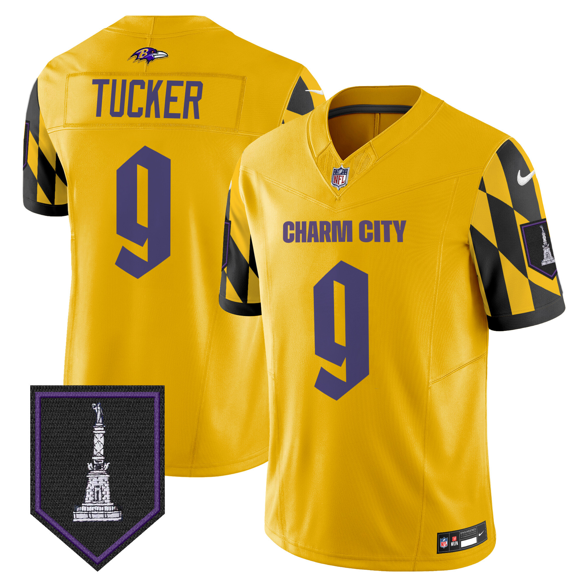 Justin Tucker Men's Baltimore Ravens City Edition Patch Vapor Limited Gold Jersey - All Stitched