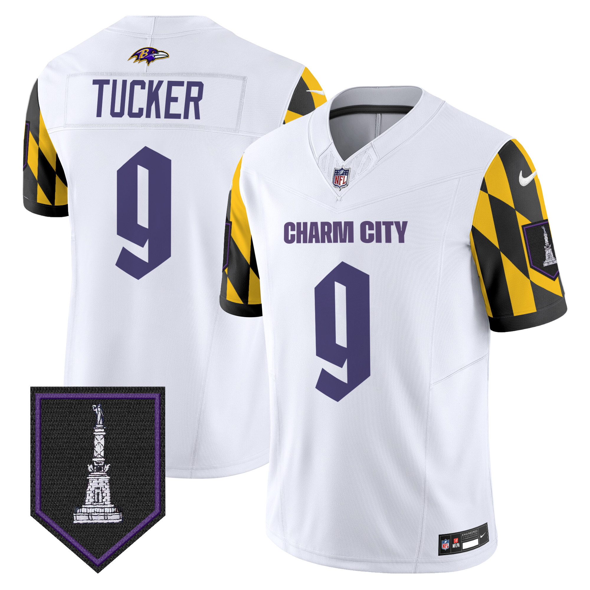 Justin Tucker Men's Baltimore Ravens City Edition Patch Vapor Limited White Jersey - All Stitched