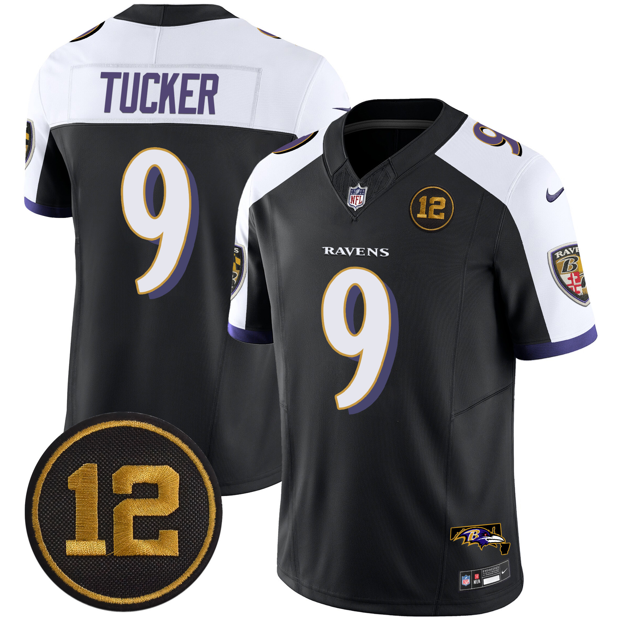 Justin Tucker Men's Baltimore Ravens Jacoby Jones Patch Vapor Limited Black Alternate Jersey - All Stitched