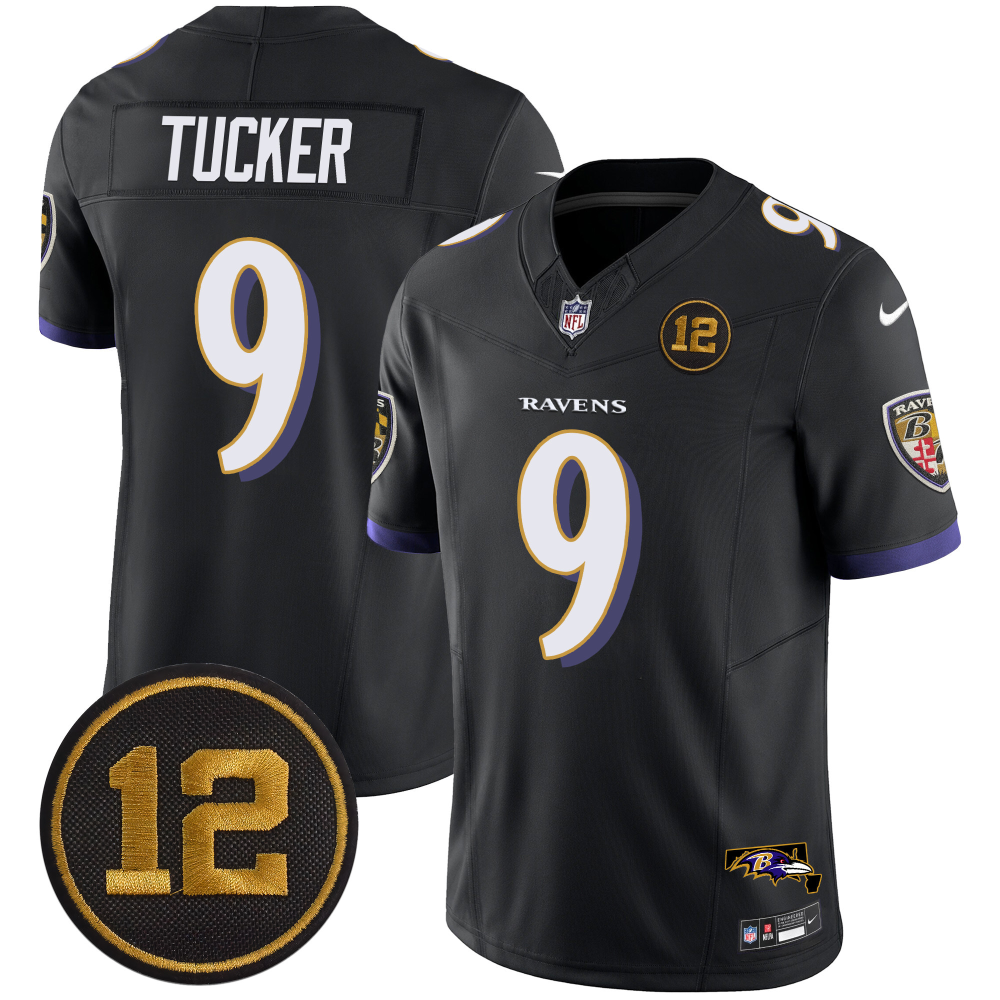 Justin Tucker Men's Baltimore Ravens Jacoby Jones Patch Vapor Limited Black Jersey - All Stitched