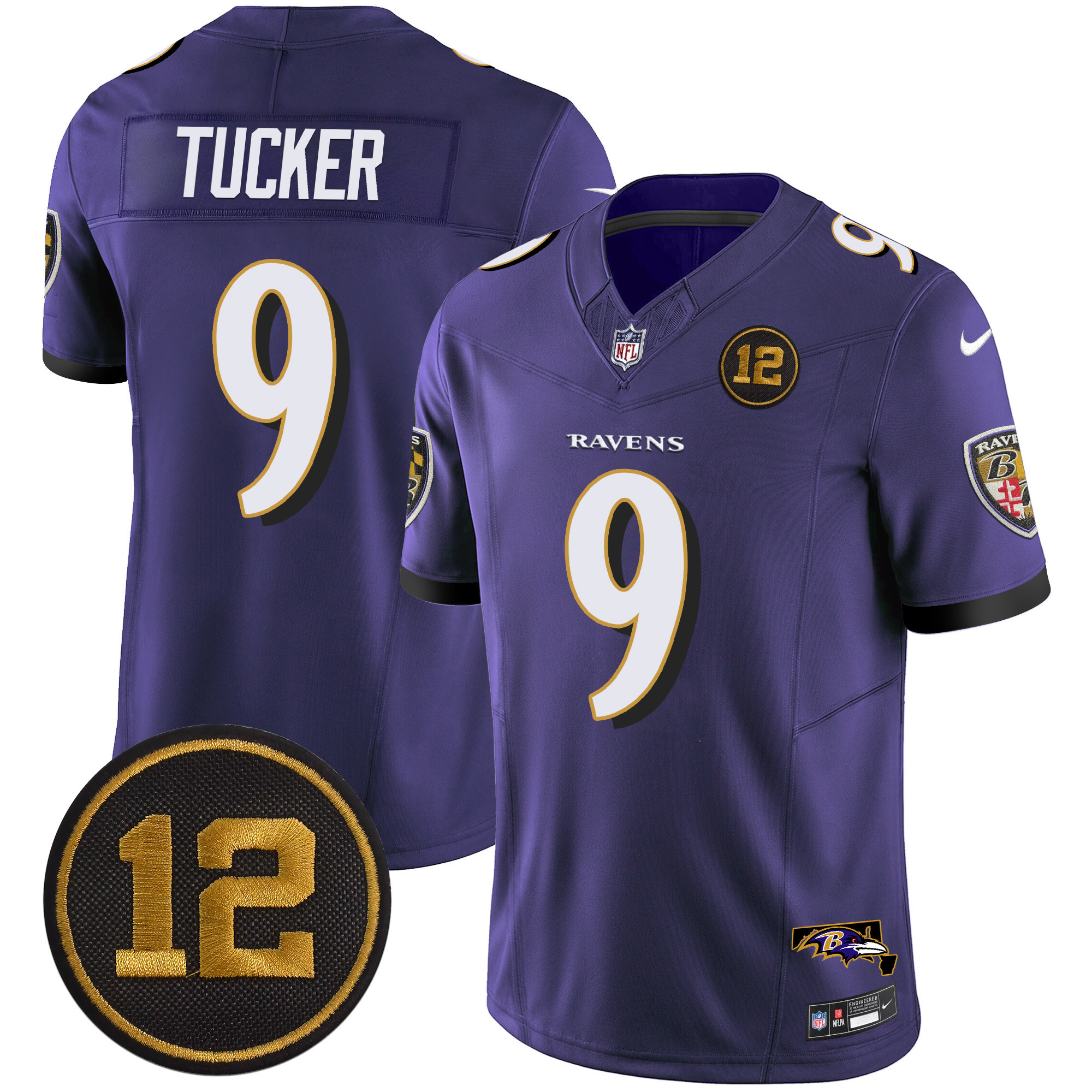 Justin Tucker Men's Baltimore Ravens Jacoby Jones Patch Vapor Limited Purple Jersey - All Stitched