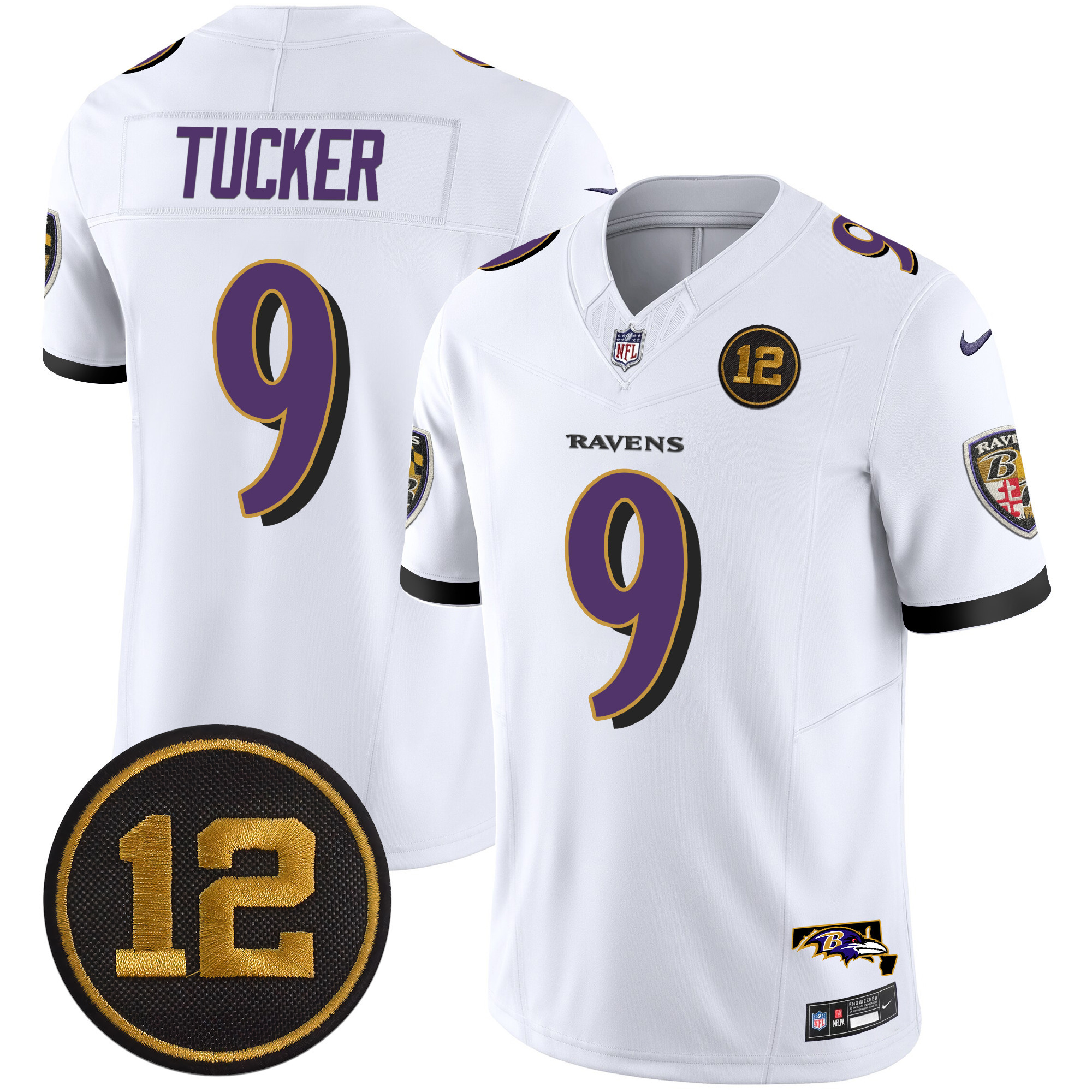 Justin Tucker Men's Baltimore Ravens Jacoby Jones Patch Vapor Limited White Jersey - All Stitched