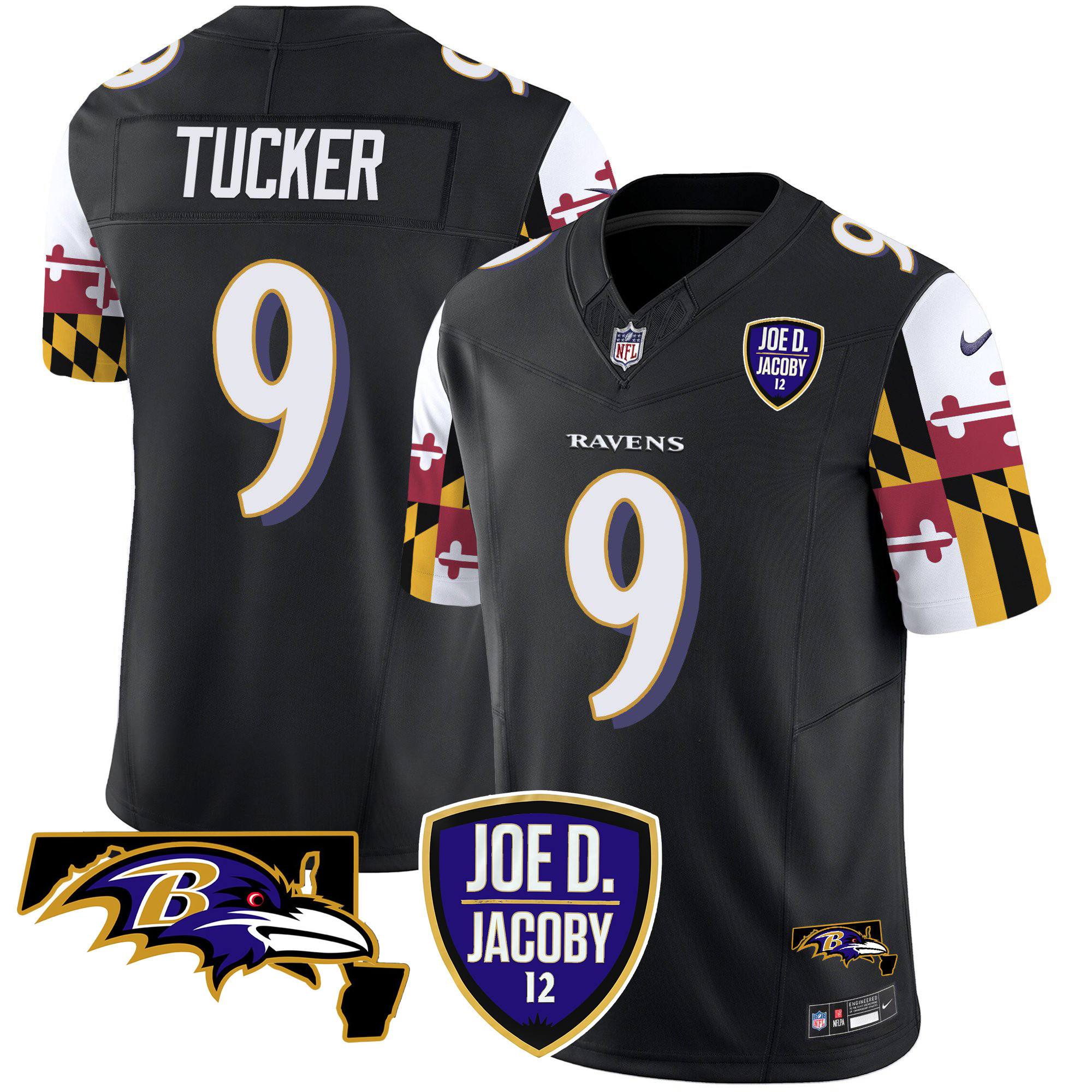 Justin Tucker Men's Baltimore Ravens Joe D & Jacoby Patch Vapor Limited Black Jersey - All Stitched