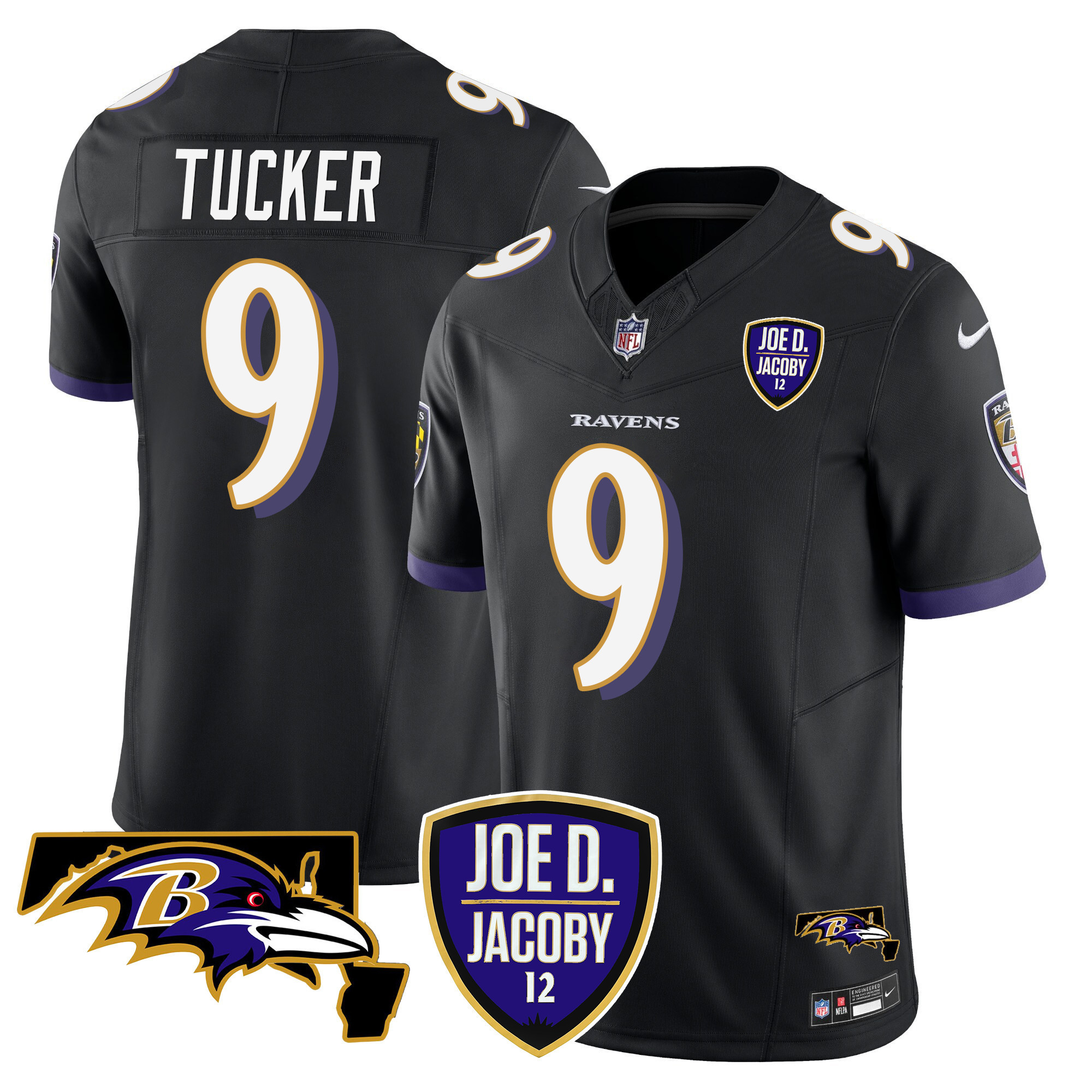 Justin Tucker Men's Baltimore Ravens Joe D & Jacoby Patch Vapor Limited Black Jersey - All Stitched