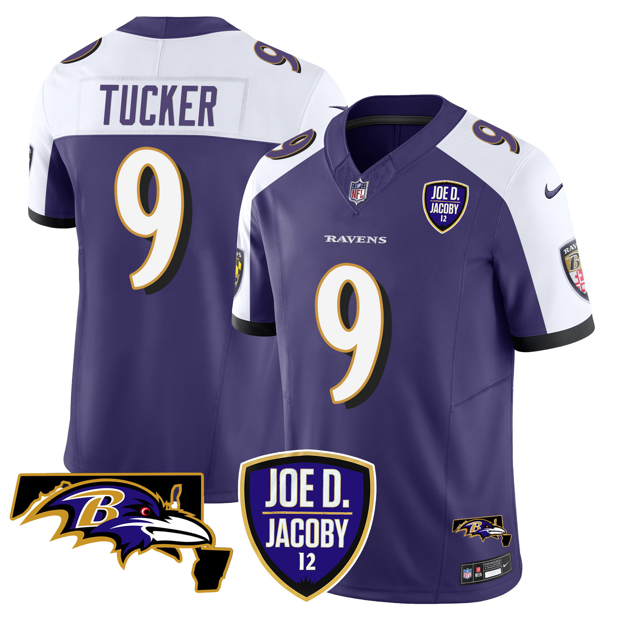 Justin Tucker Men's Baltimore Ravens Joe D & Jacoby Patch Vapor Limited Purple Alternate Jersey - All Stitched