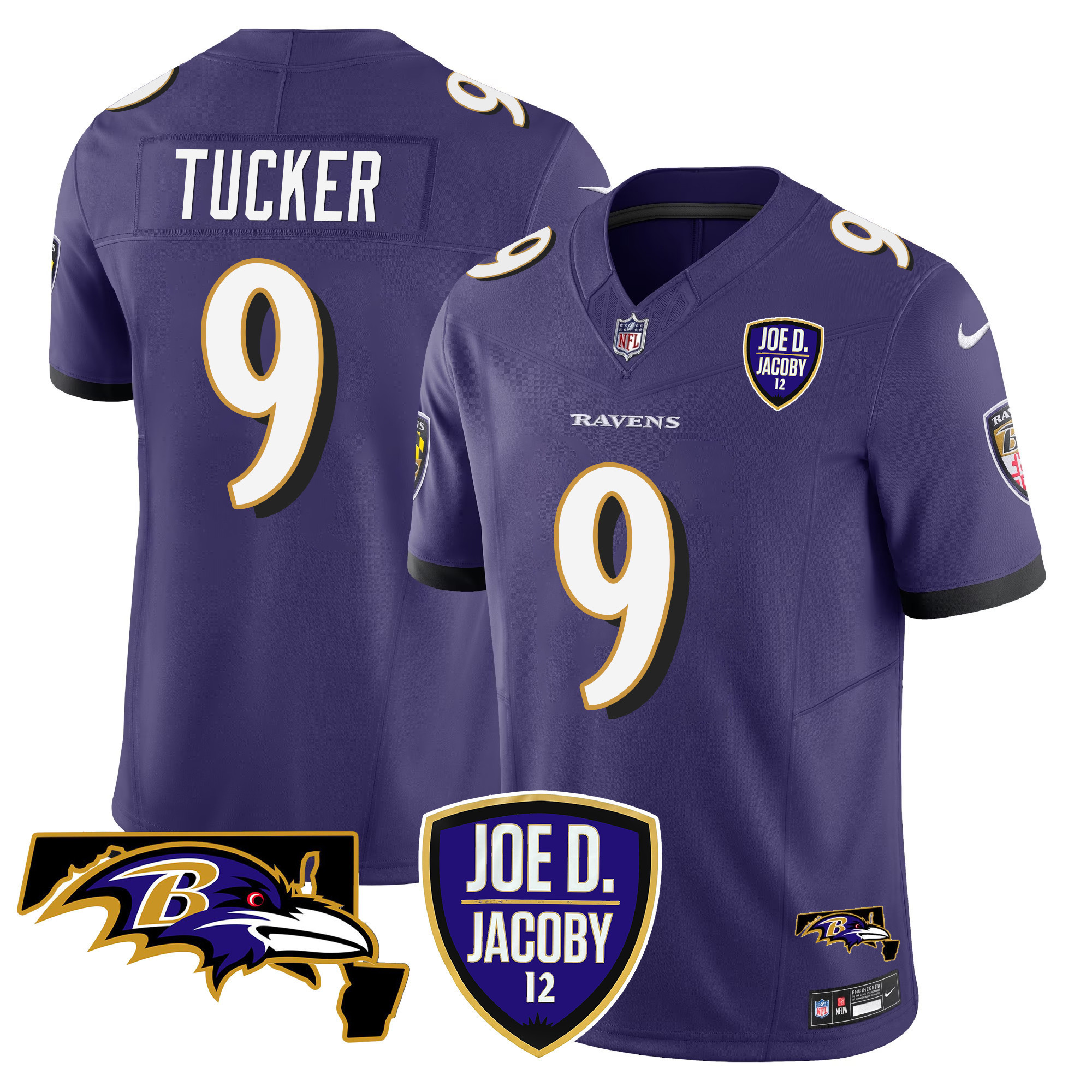 Justin Tucker Men's Baltimore Ravens Joe D & Jacoby Patch Vapor Limited Purple Jersey - All Stitched