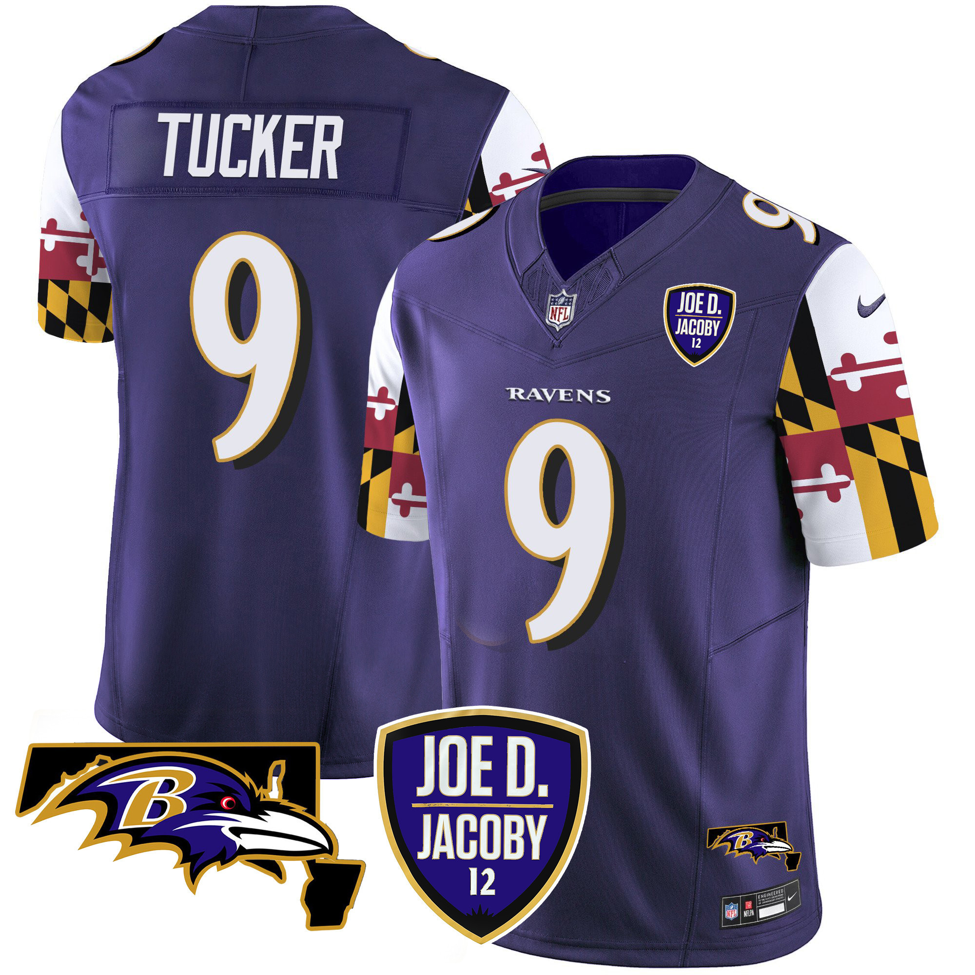 Justin Tucker Men's Baltimore Ravens Joe D & Jacoby Patch Vapor Limited Purple Jersey - All Stitched