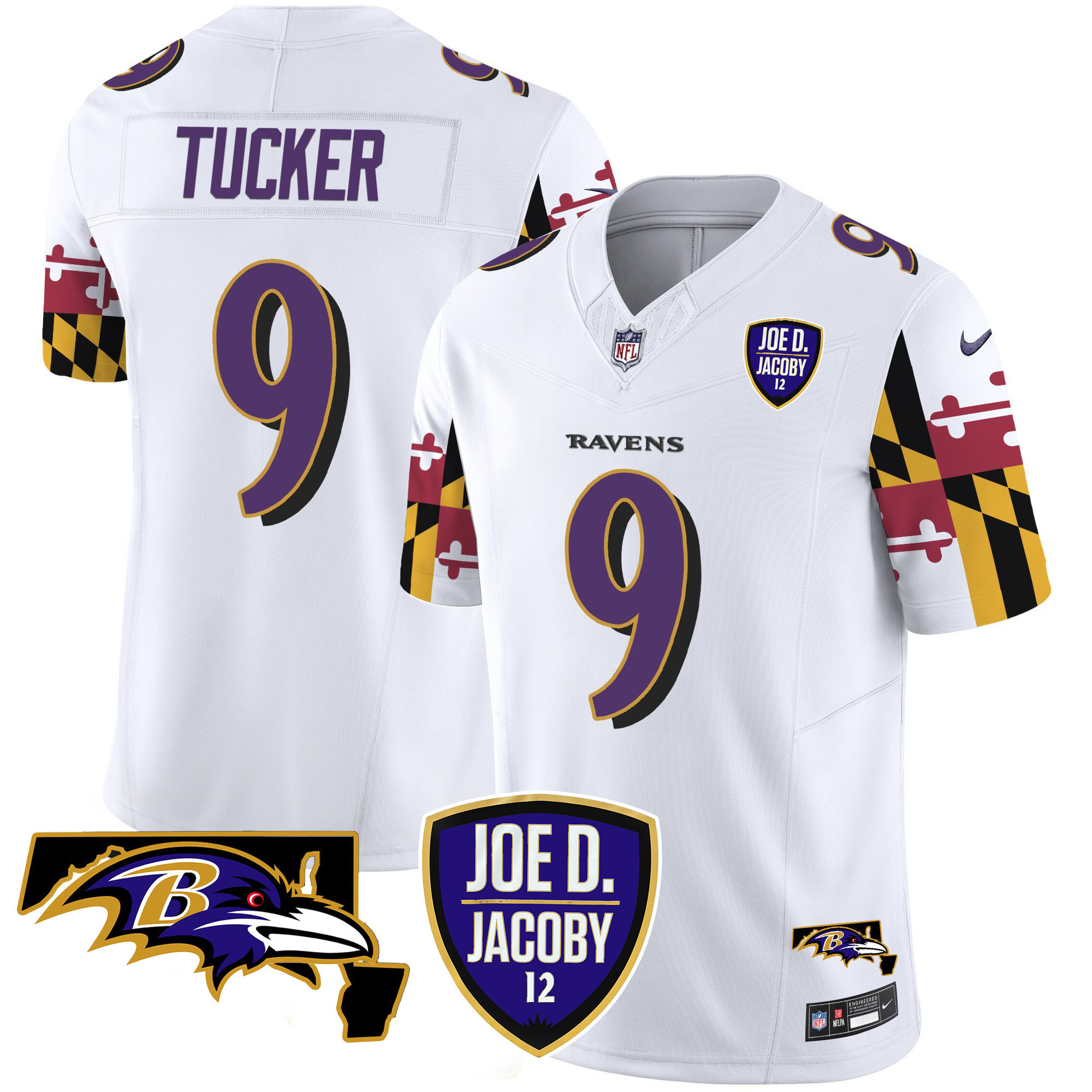 Justin Tucker Men's Baltimore Ravens Joe D & Jacoby Patch Vapor Limited White Jersey - All Stitched
