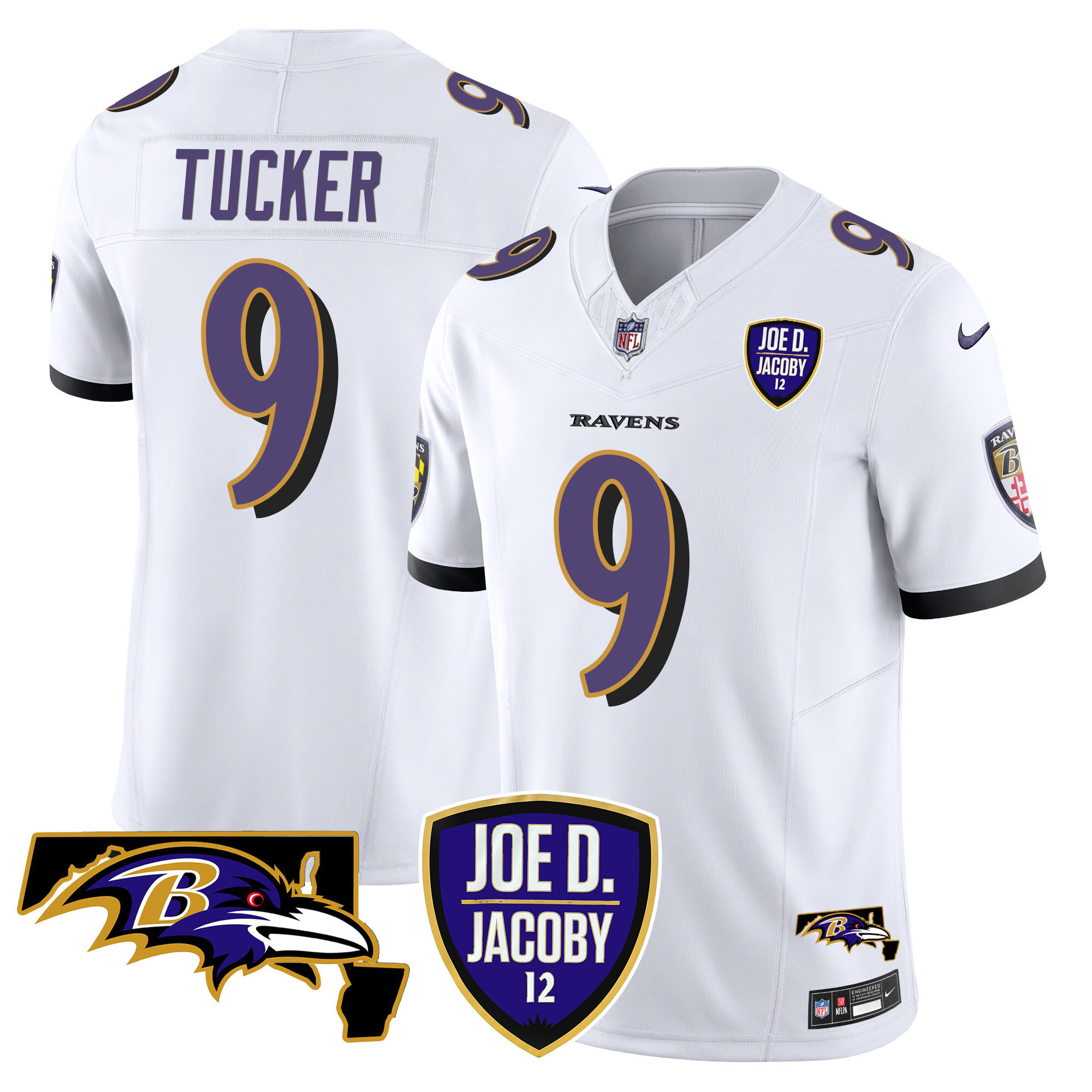 Justin Tucker Men's Baltimore Ravens Joe D & Jacoby Patch Vapor Limited White Jersey - All Stitched