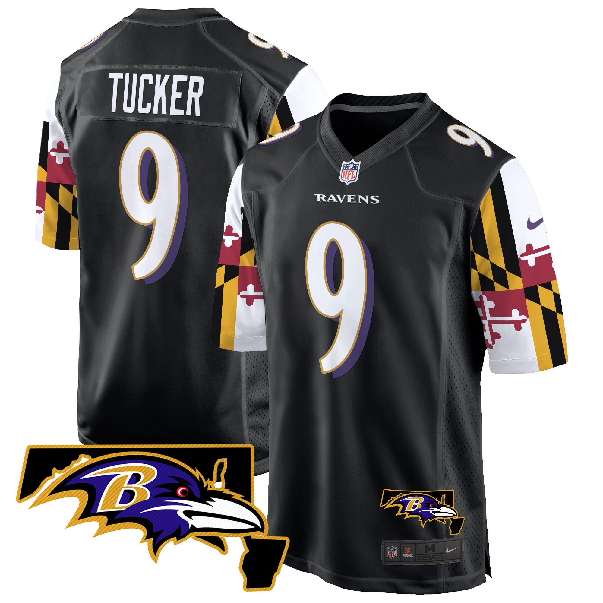 Justin Tucker Men's Baltimore Ravens Maryland Flag Game Black Jersey - All Stitched