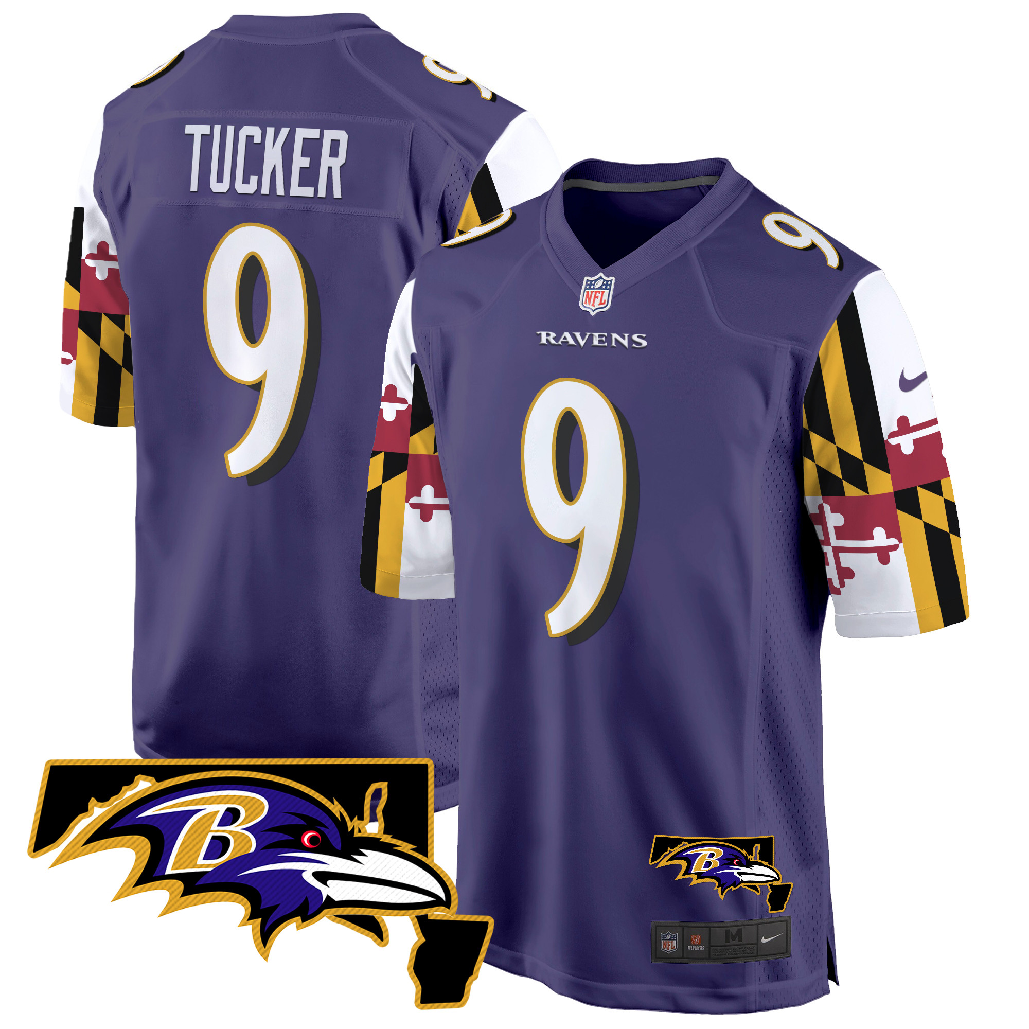 Justin Tucker Men's Baltimore Ravens Maryland Flag Game Purple Jersey - All Stitched