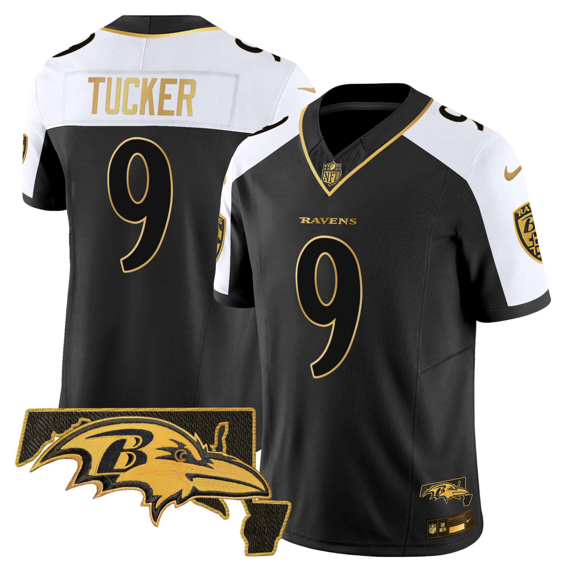Justin Tucker Men's Baltimore Ravens Maryland Flag Map Patch Gold Vapor Limited Alternate Jersey - All Stitched