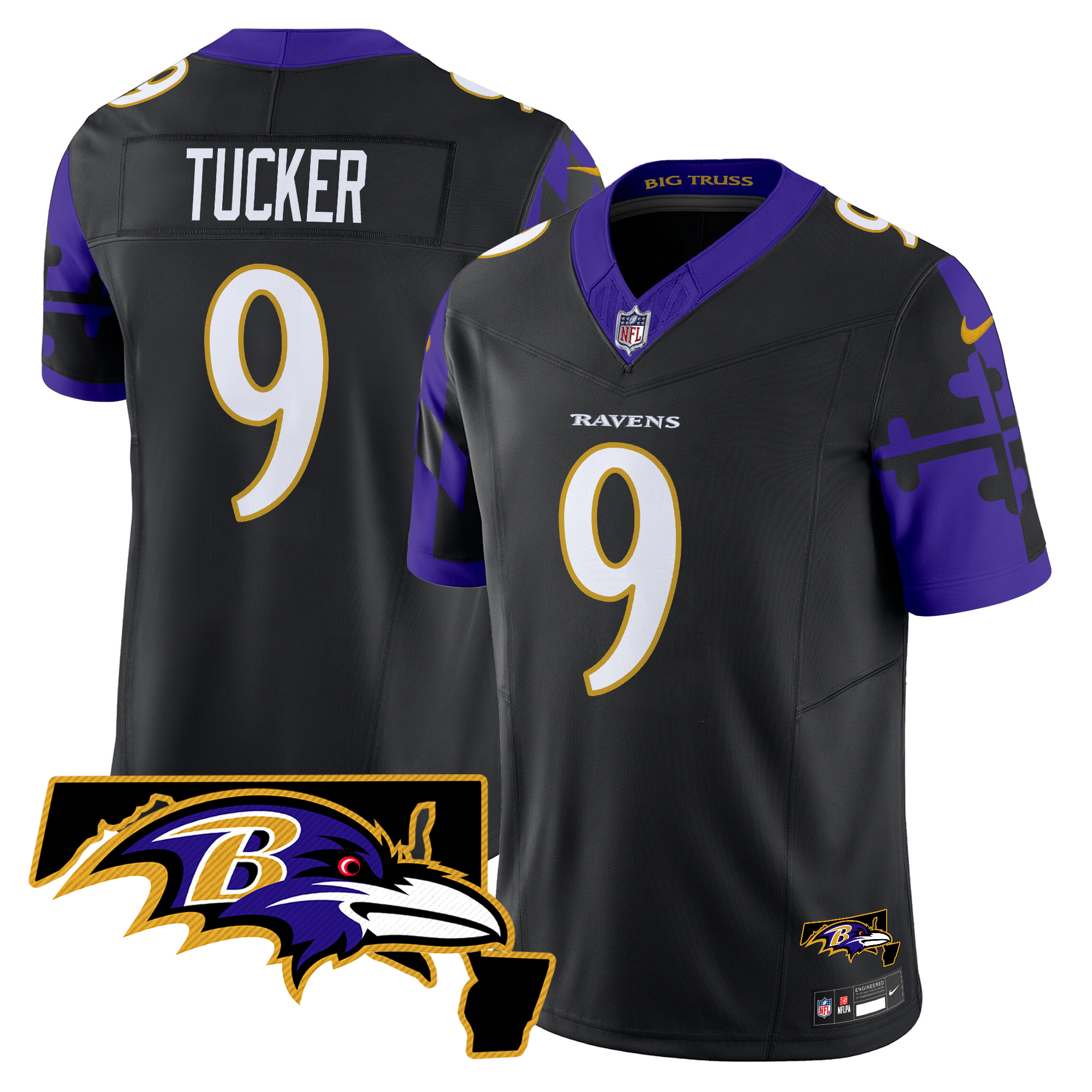 Justin Tucker Men's Baltimore Ravens Maryland Flag Map Patch Vapor Limited Black Jersey - All Stitched