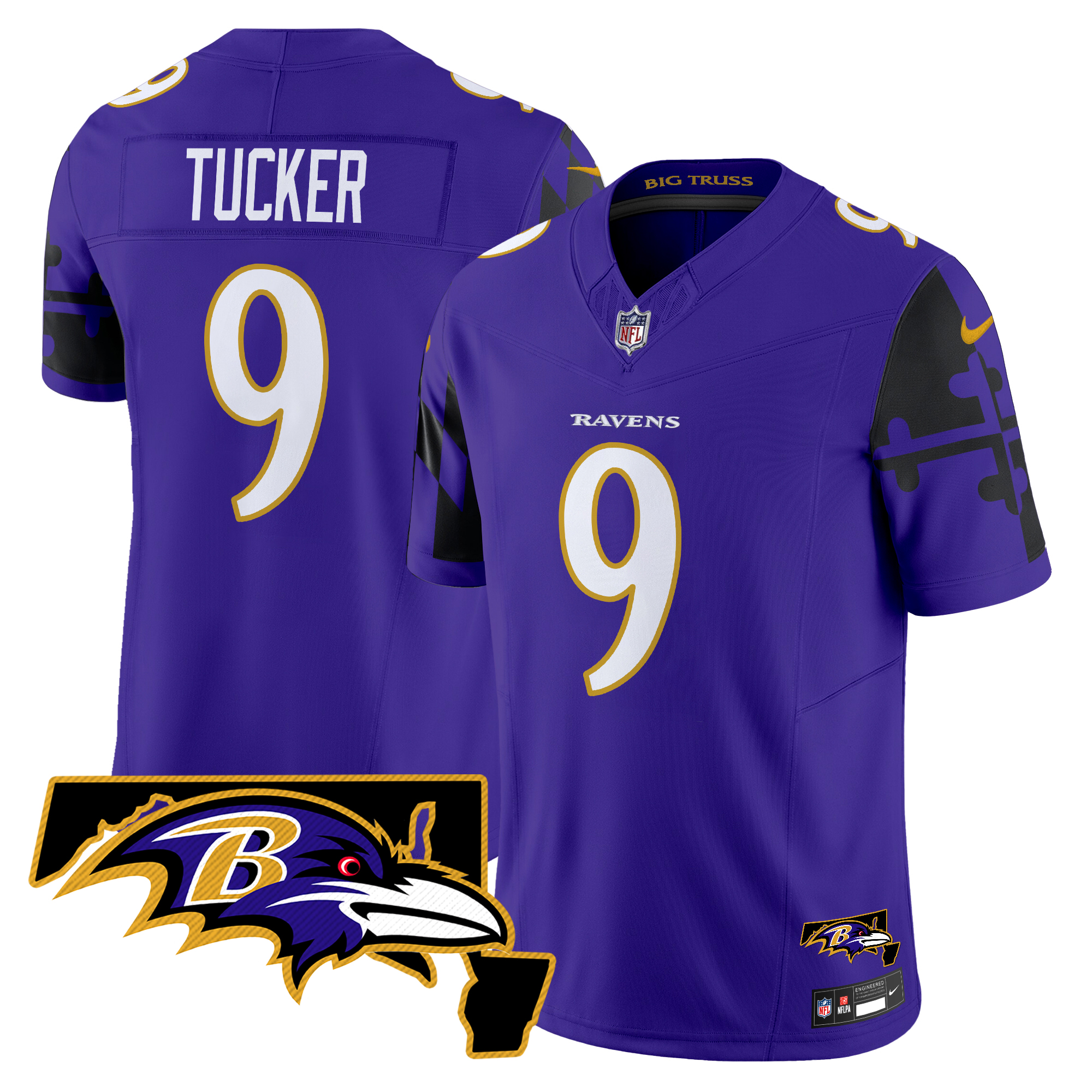 Justin Tucker Men's Baltimore Ravens Maryland Flag Map Patch Vapor Limited Purple Jersey - All Stitched