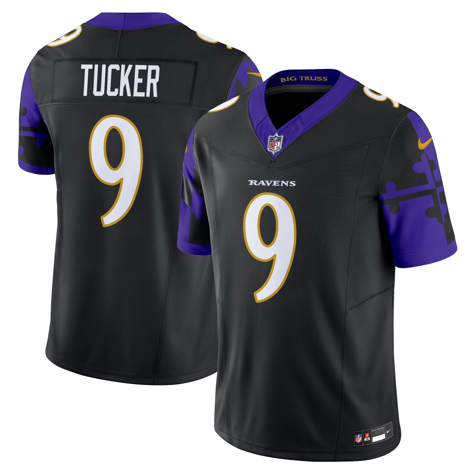 Justin Tucker Men's Baltimore Ravens Maryland Flag Vapor Limited Black Jersey - All Stitched