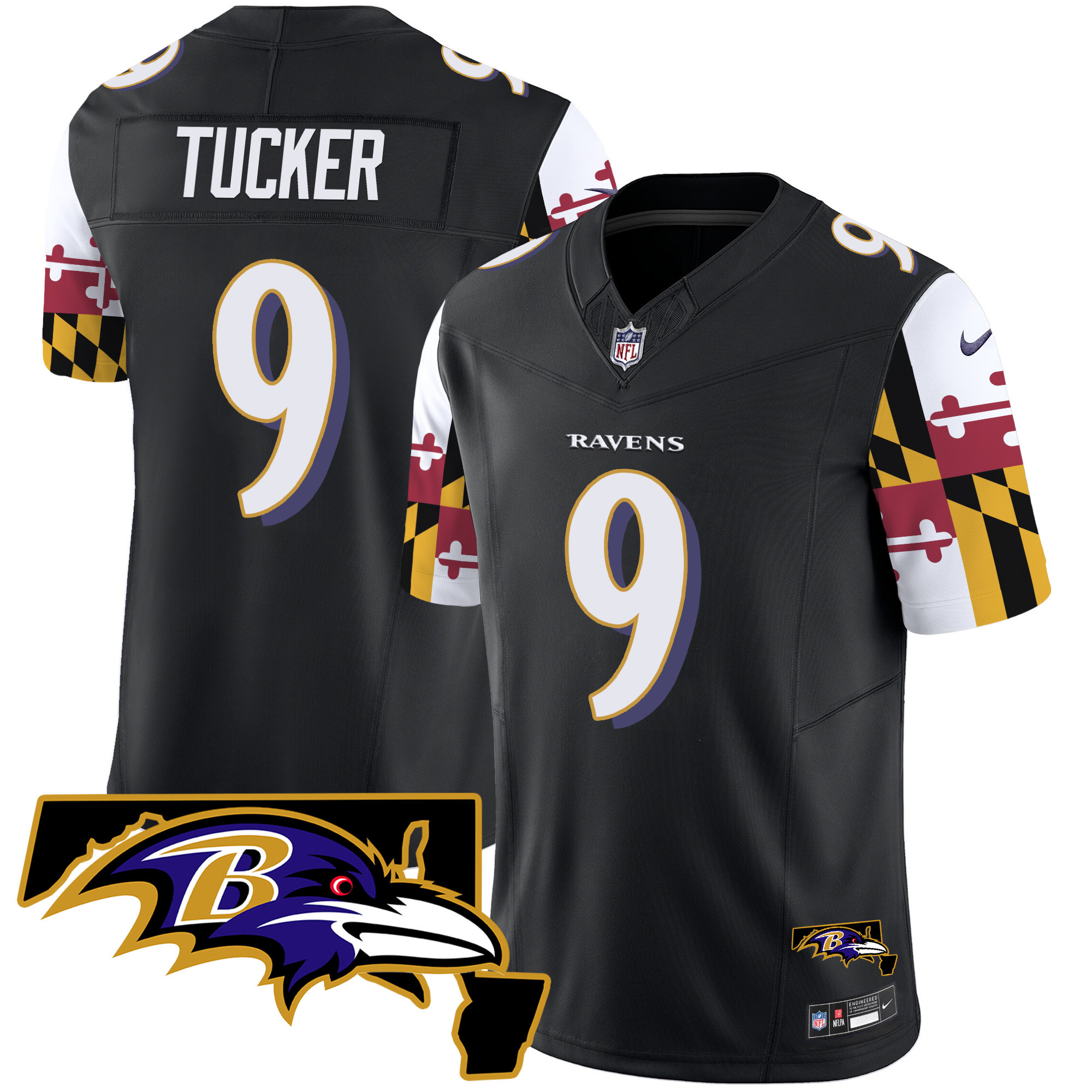Justin Tucker Men's Baltimore Ravens Maryland Flag Vapor Limited Black Jersey - All Stitched