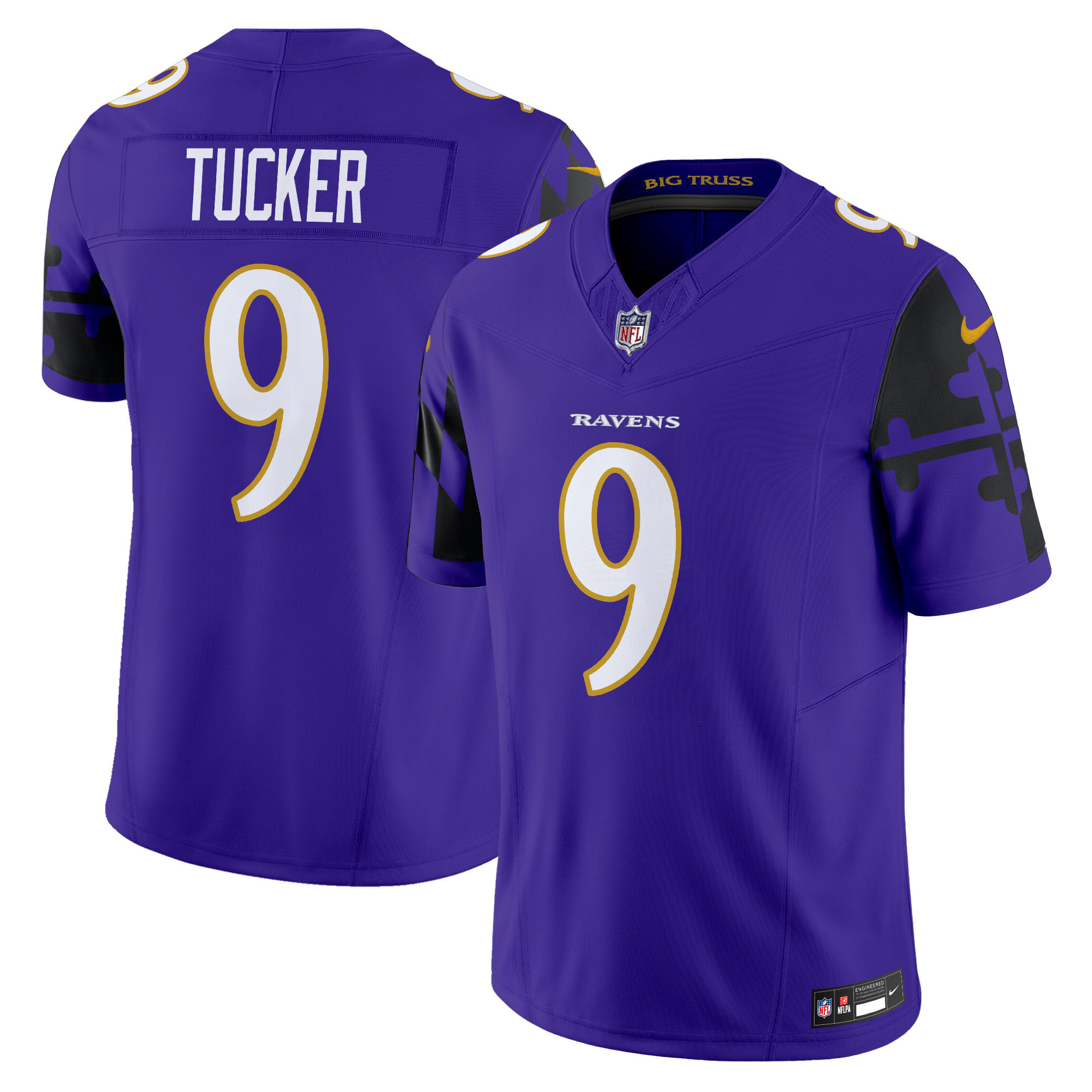 Justin Tucker Men's Baltimore Ravens Maryland Flag Vapor Limited Purple Jersey - All Stitched