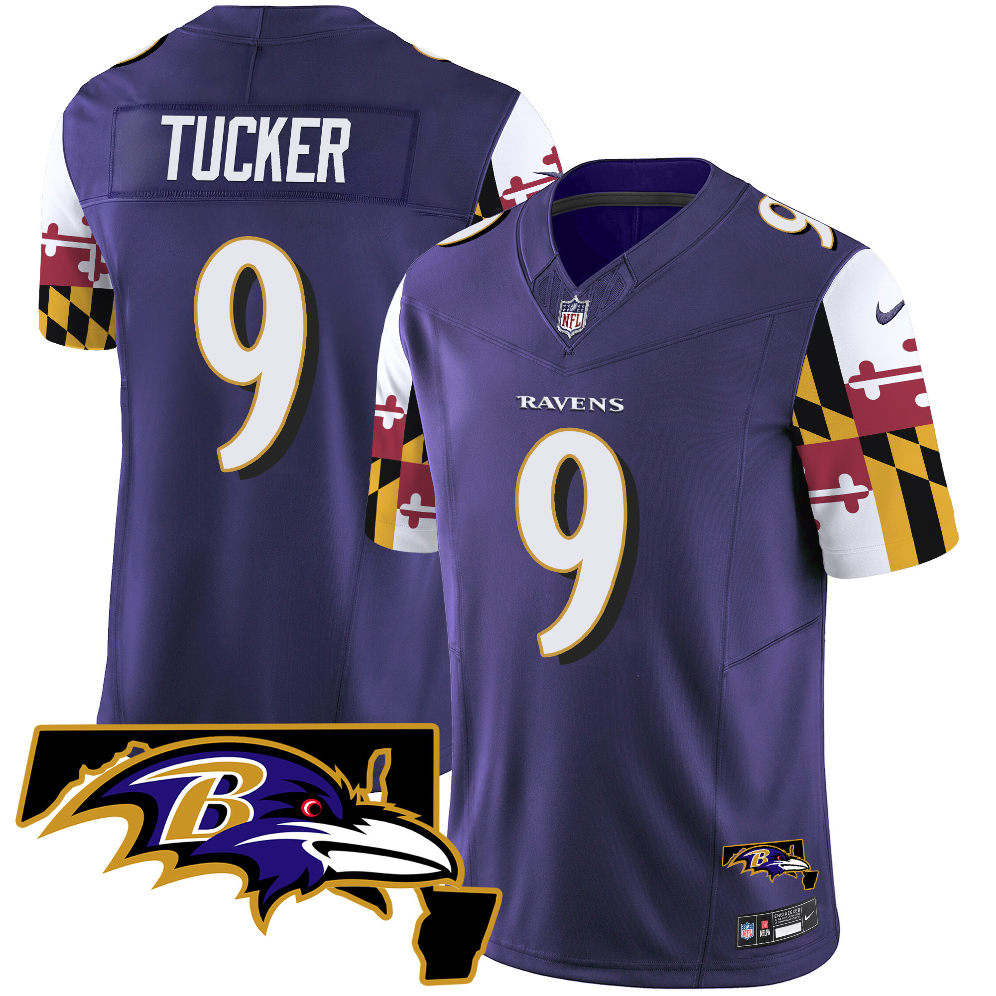 Justin Tucker Men's Baltimore Ravens Maryland Flag Vapor Limited Purple Jersey - All Stitched