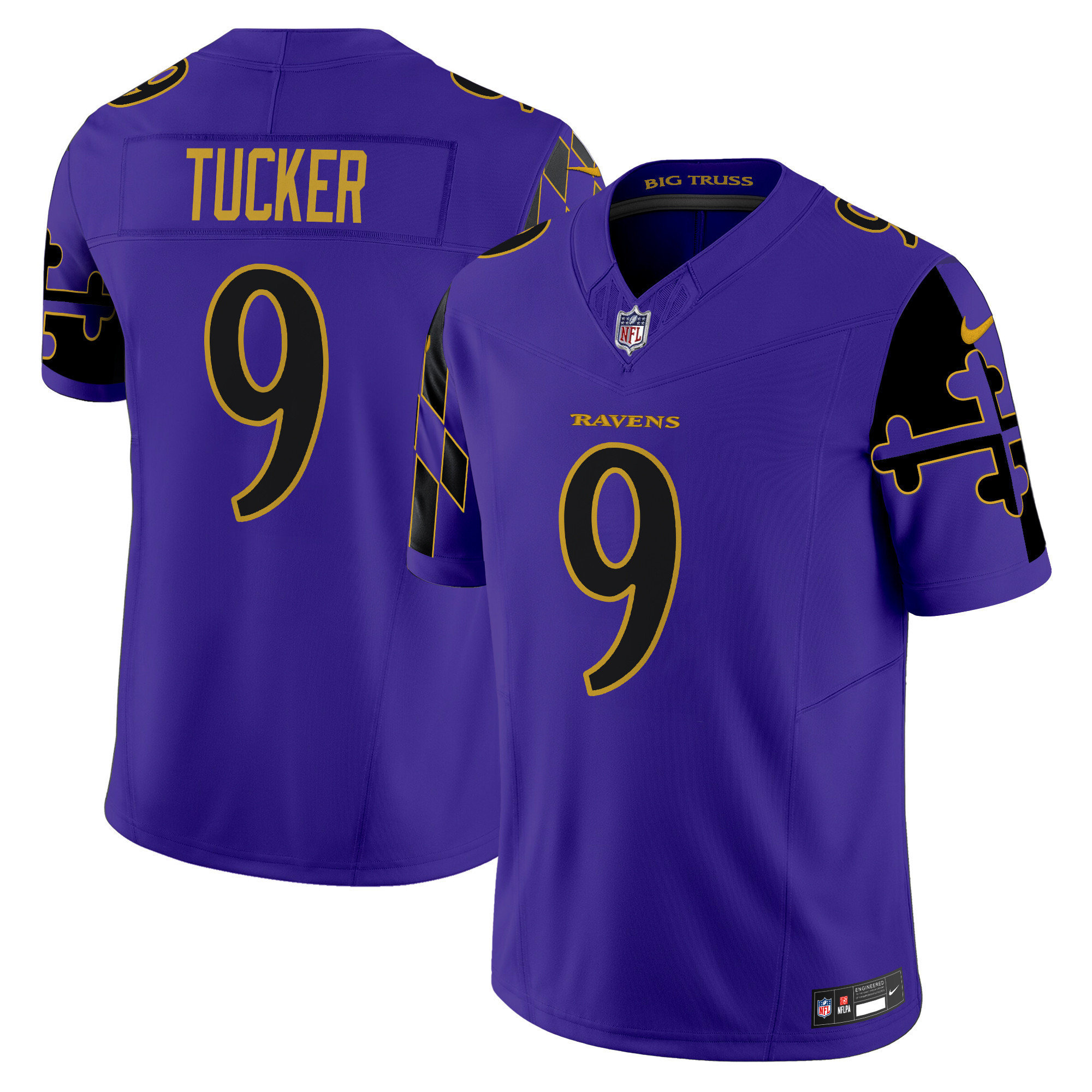 Justin Tucker Men's Baltimore Ravens Maryland Flag Vapor Limited Purple Limited Jersey - All Stitched
