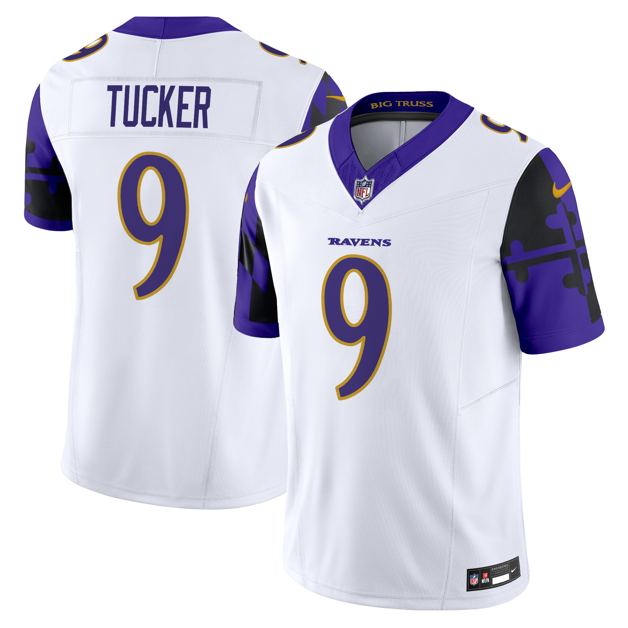 Justin Tucker Men's Baltimore Ravens Maryland Flag Vapor Limited White Jersey - All Stitched
