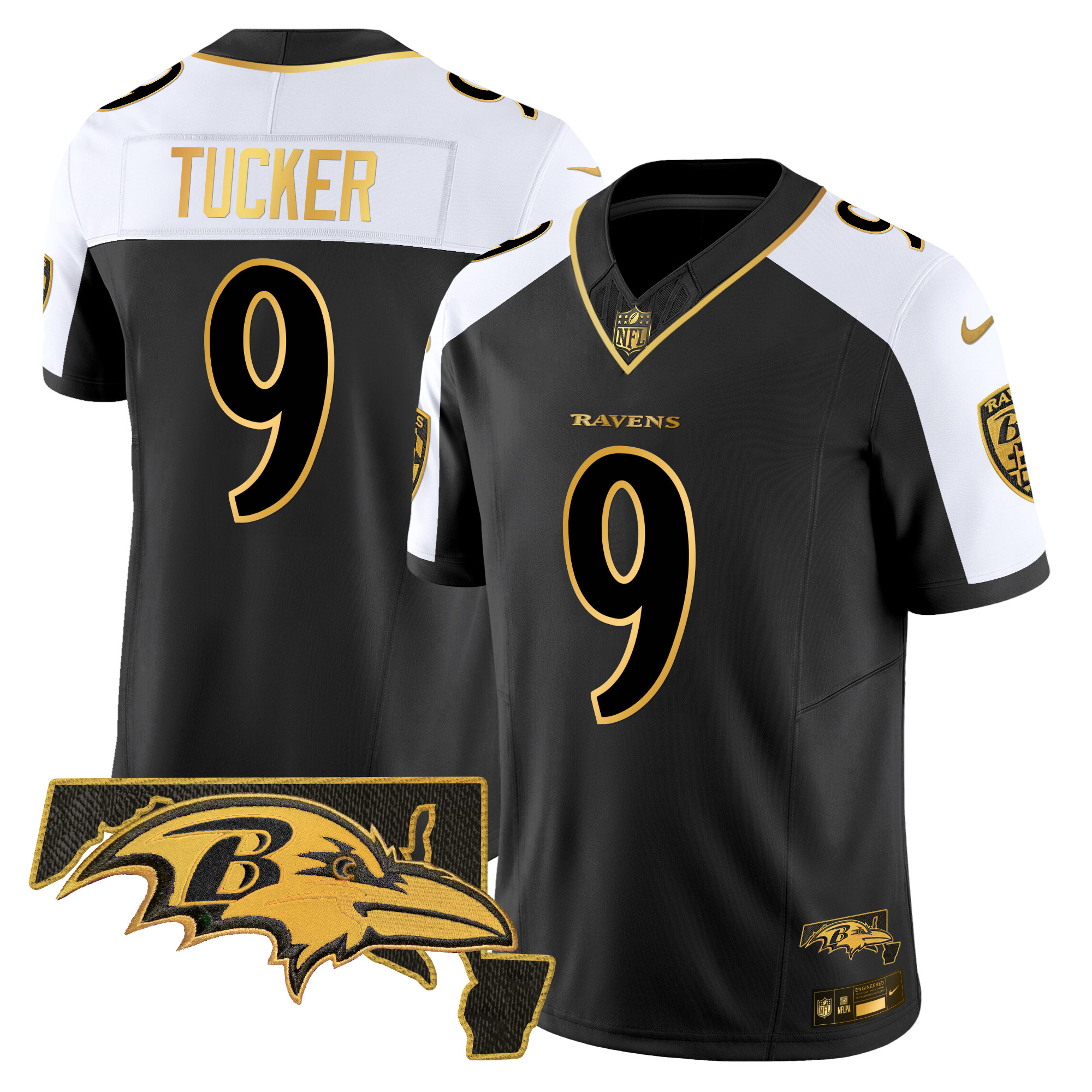 Justin Tucker Men's Baltimore Ravens Maryland Patch Gold Vapor Limited Alternate Jersey - All Stitched
