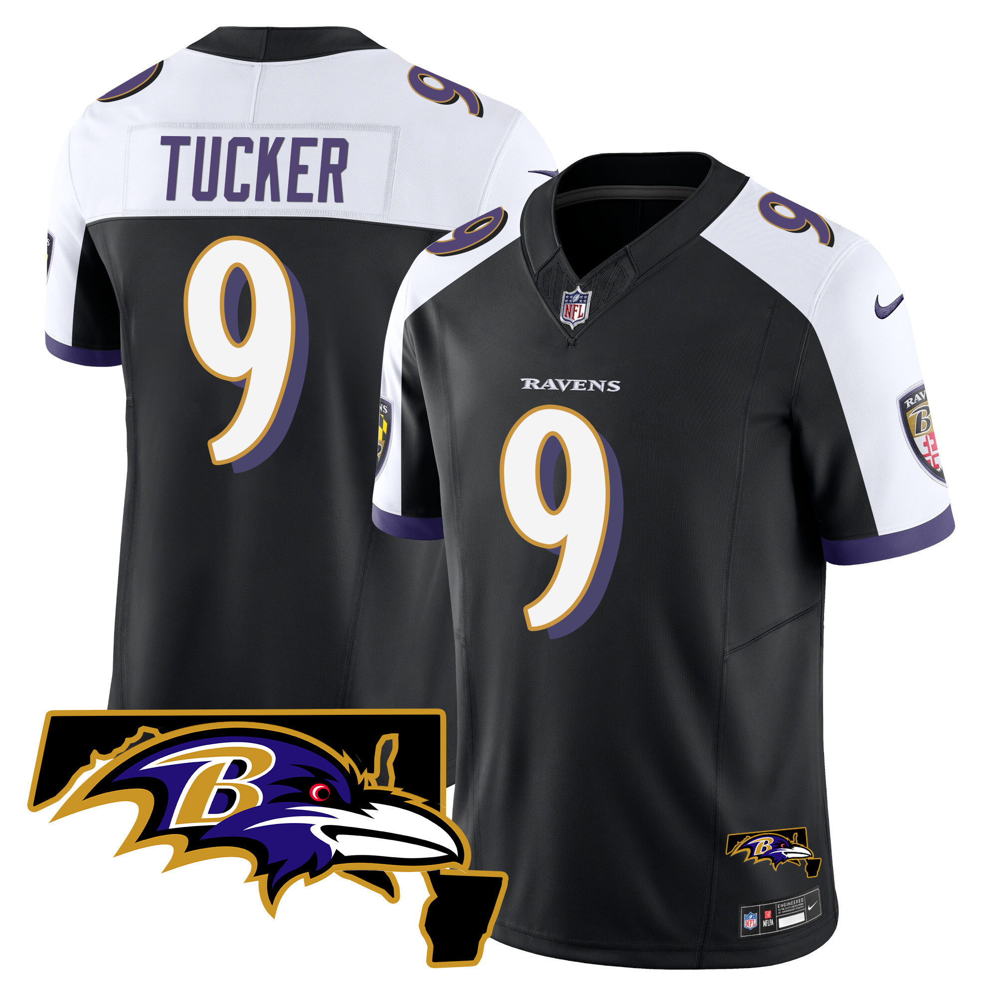 Justin Tucker Men's Baltimore Ravens Maryland Patch Vapor Limited Black Alternate Jersey - All Stitched