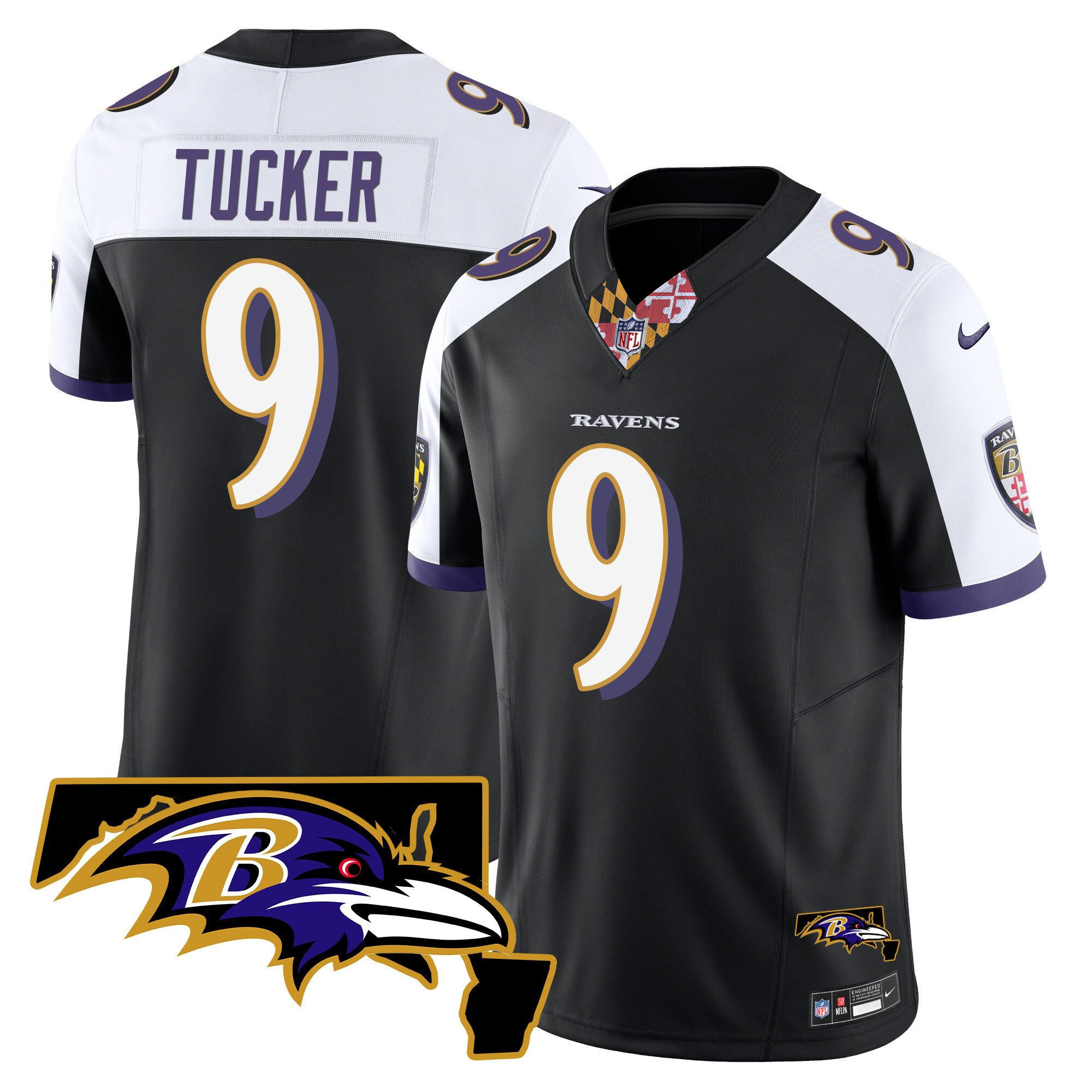Justin Tucker Men's Baltimore Ravens Maryland Patch Vapor Limited Black Alternate Jersey - All Stitched