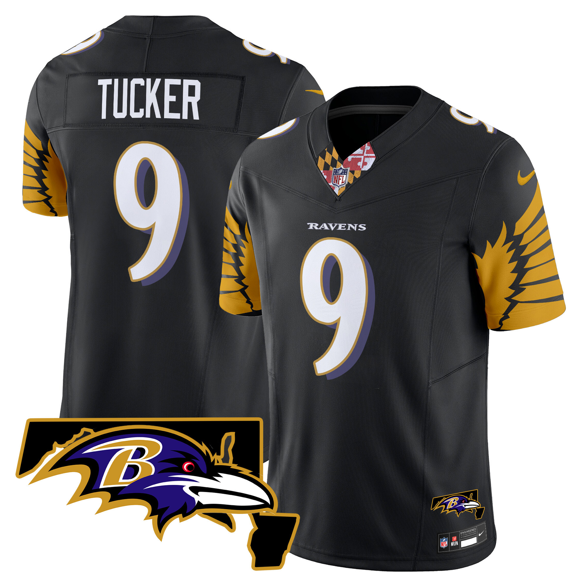 Justin Tucker Men's Baltimore Ravens Maryland Patch Vapor Limited Black Jersey - All Stitched