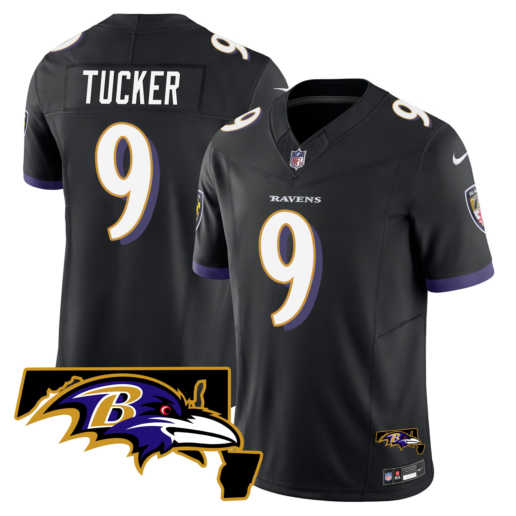Justin Tucker Men's Baltimore Ravens Maryland Patch Vapor Limited Black Jersey - All Stitched