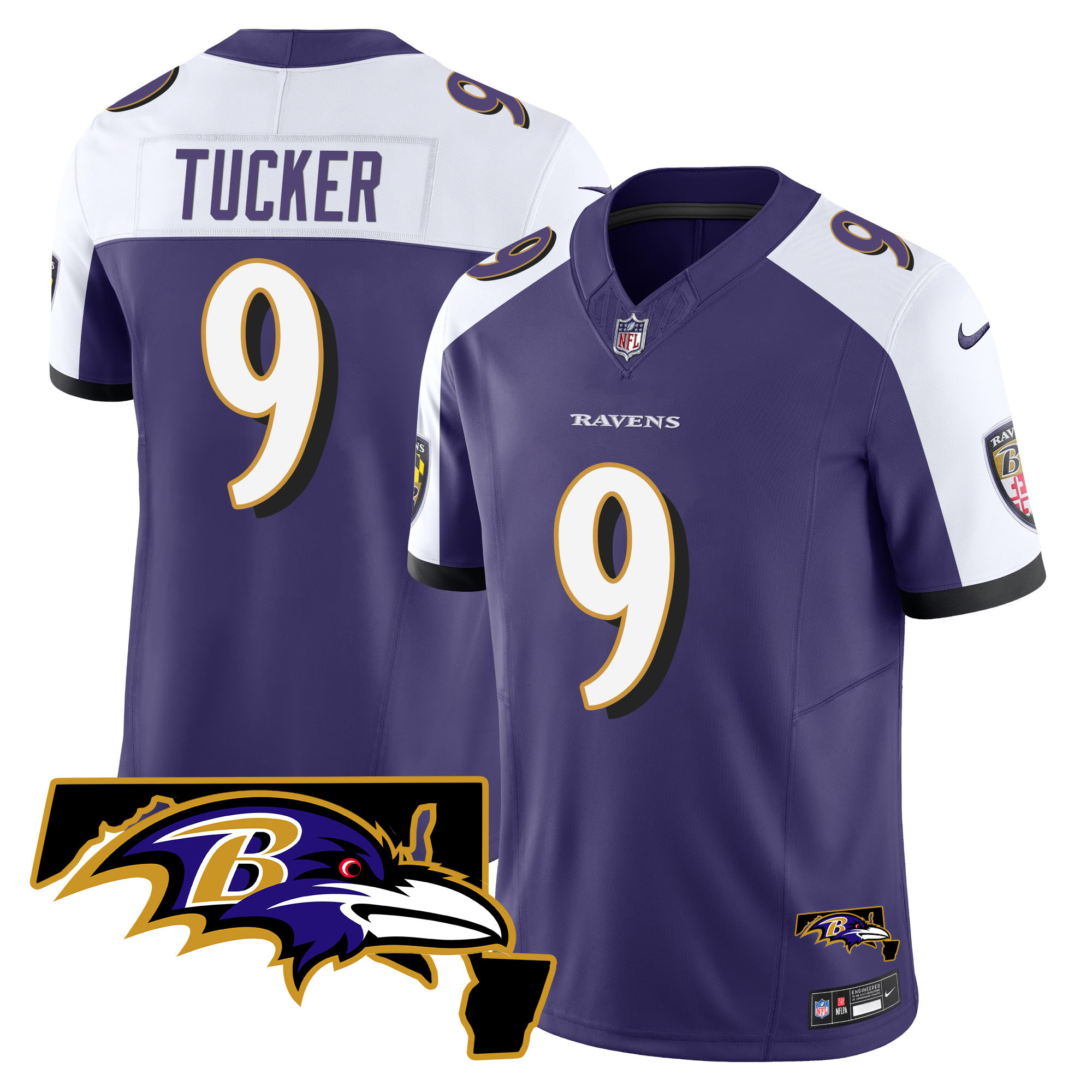 Justin Tucker Men's Baltimore Ravens Maryland Patch Vapor Limited Purple Alternate Jersey - All Stitched