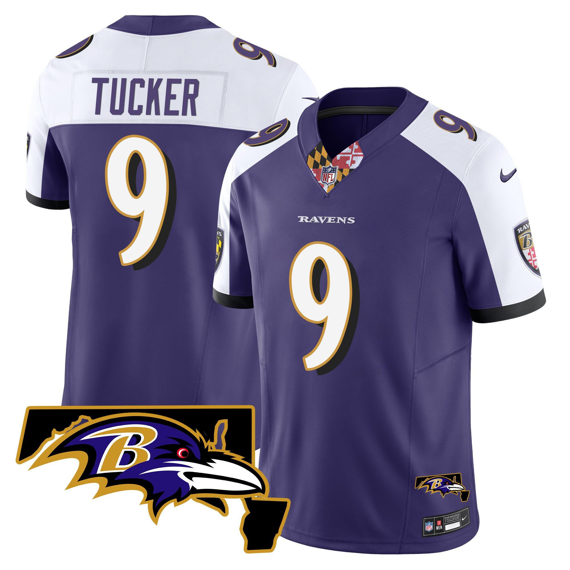 Justin Tucker Men's Baltimore Ravens Maryland Patch Vapor Limited Purple Alternate Jersey - All Stitched