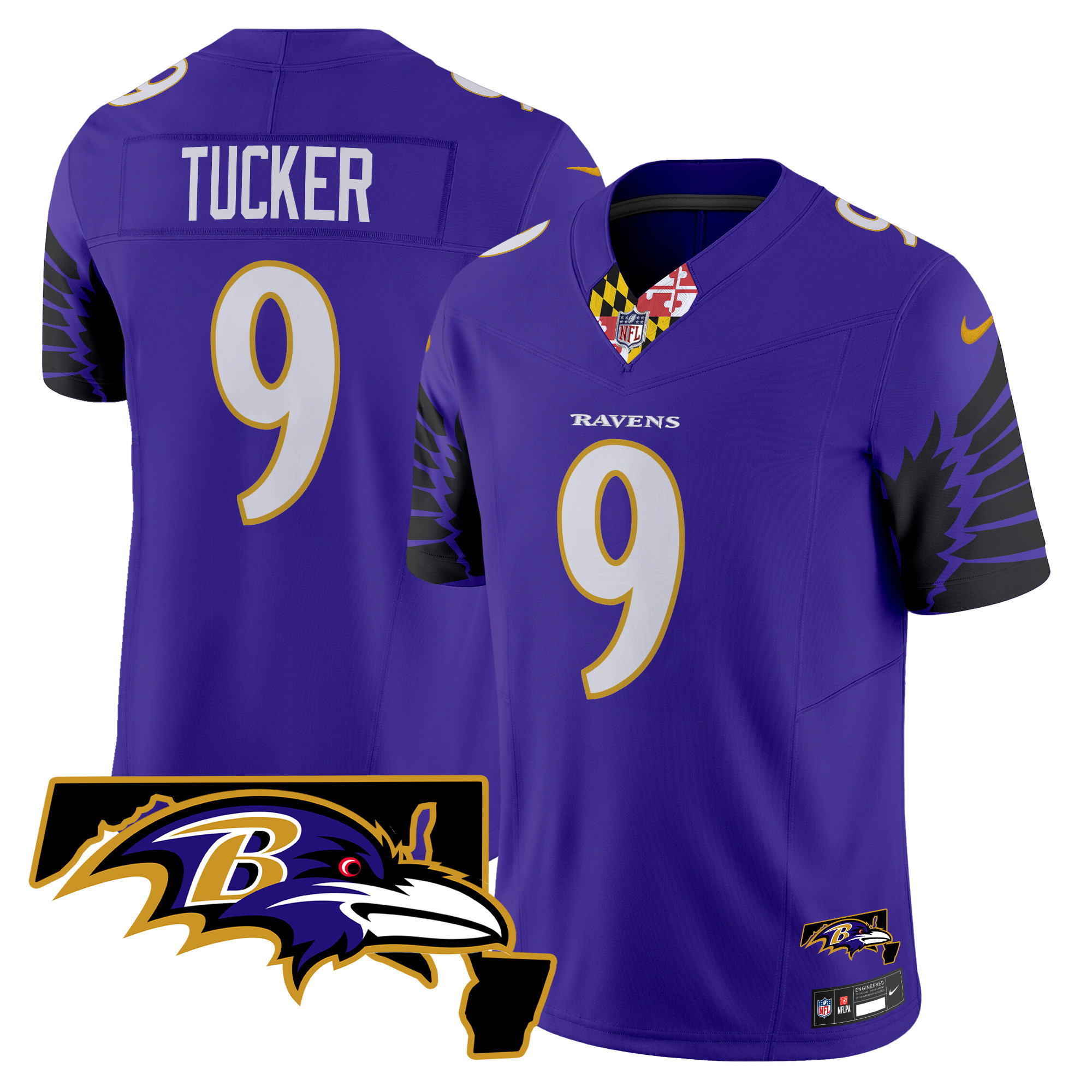 Justin Tucker Men's Baltimore Ravens Maryland Patch Vapor Limited Purple Jersey - All Stitched