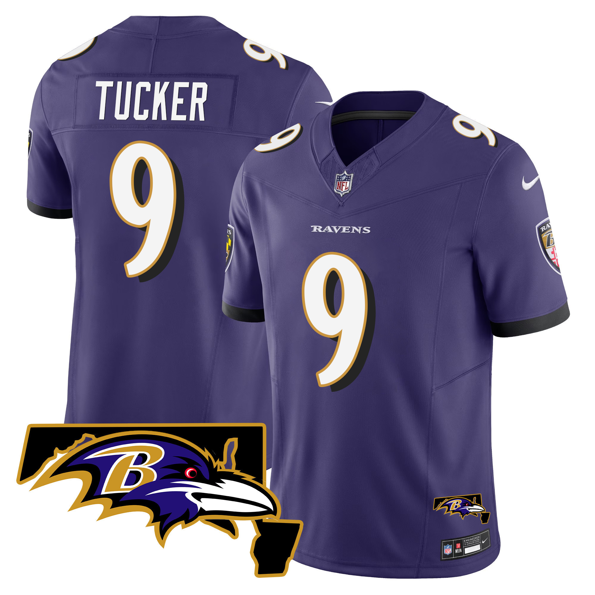 Justin Tucker Men's Baltimore Ravens Maryland Patch Vapor Limited Purple Jersey - All Stitched
