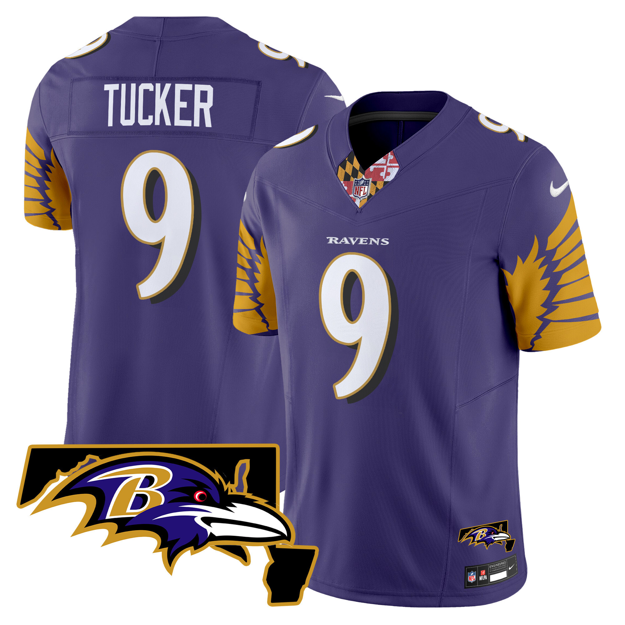Justin Tucker Men's Baltimore Ravens Maryland Patch Vapor Limited Purple Jersey - All Stitched