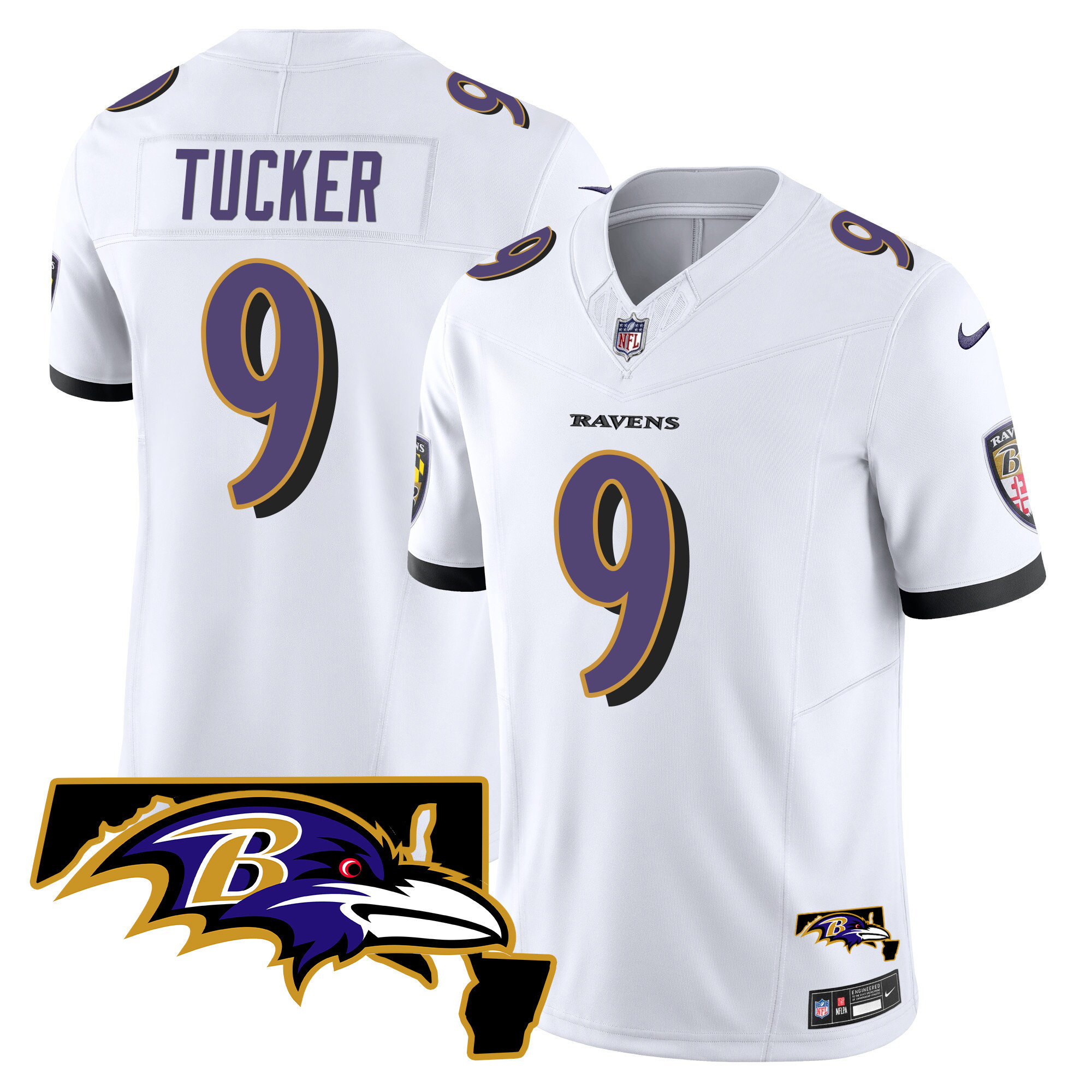 Justin Tucker Men's Baltimore Ravens Maryland Patch Vapor Limited White Jersey - All Stitched